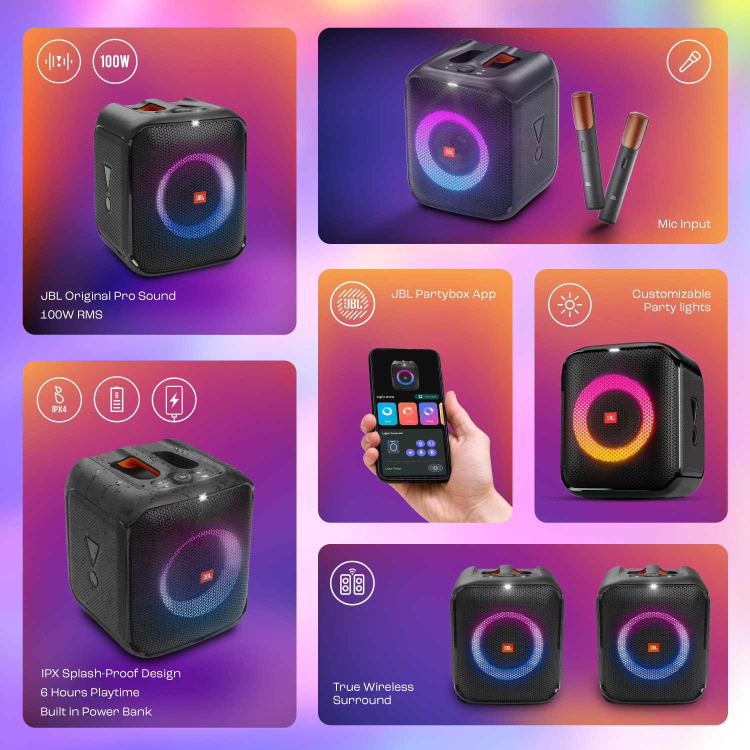 Image of JBL Partybox Encore Essential, Dynamic Light Show ,6Hrs Playtime,Built-in Powerbank 100 W Bluetooth Home Audio Speaker