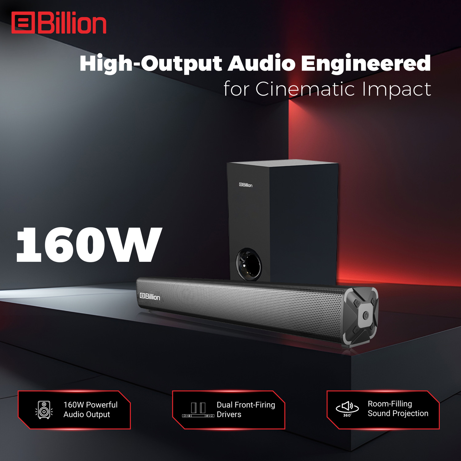 Image of Billion Thunder 160, 160 Watts, 2.1 Channel, Immersive cinematic experience, EQ Modes 160 W Bluetooth Soundbar