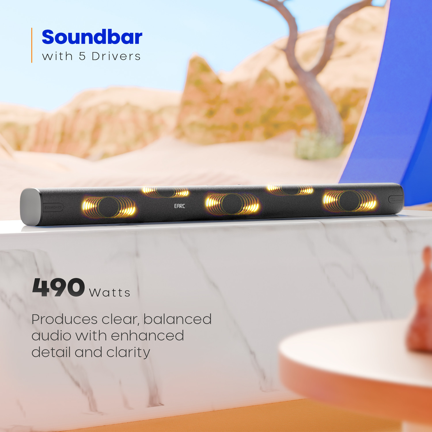 Image of ZEBRONICS Juke Bar 9890,Dolby Atmos,DTSx,Wireless Subwoofer & Satellites,5 Driver Soundbar 1030 W Bluetooth Soundbar