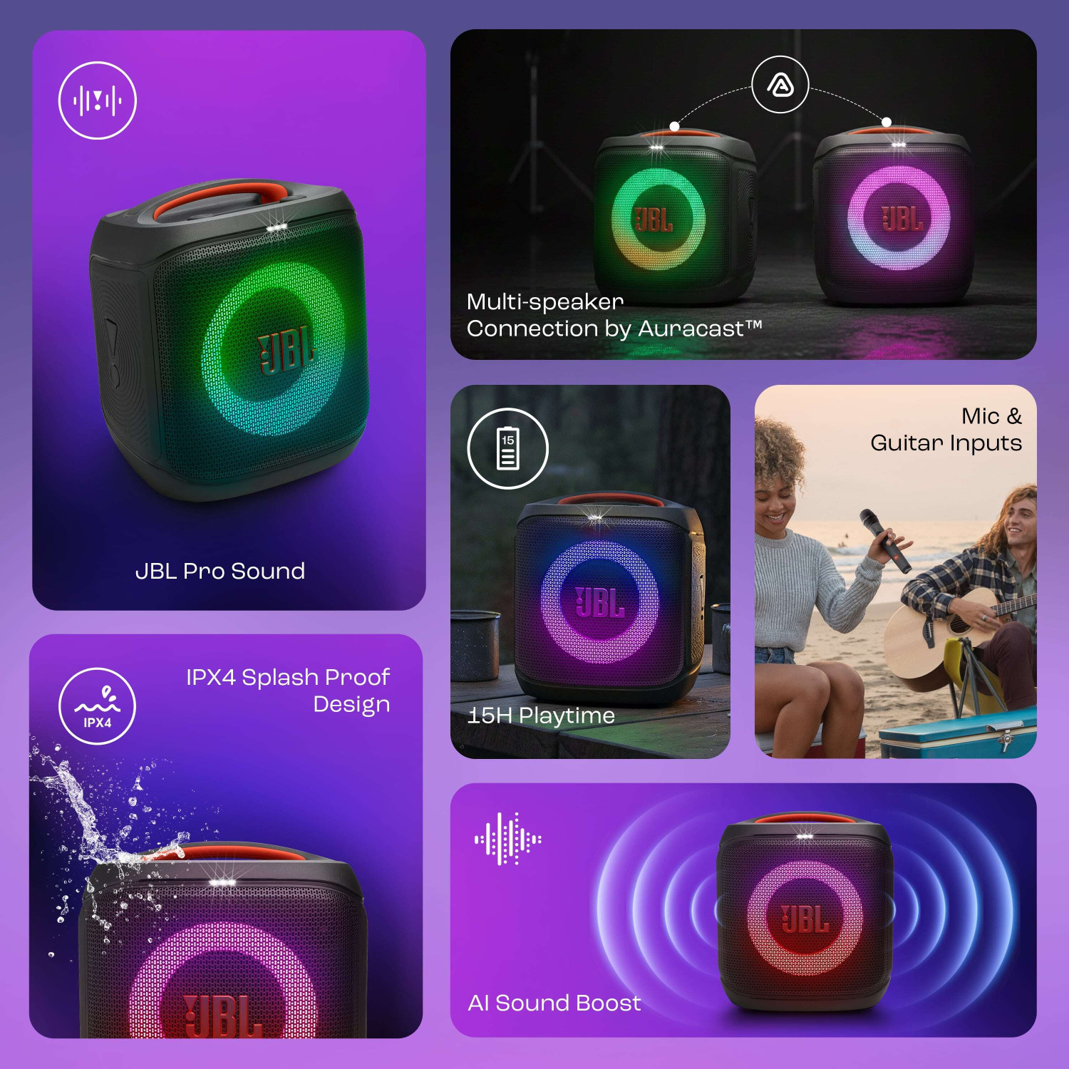 Image of JBL Partybox Encore Essential 2,AI Sound Boost, 15Hrs Playtime,Guitar & Mic Inputs 100 W Bluetooth Home Audio Speaker