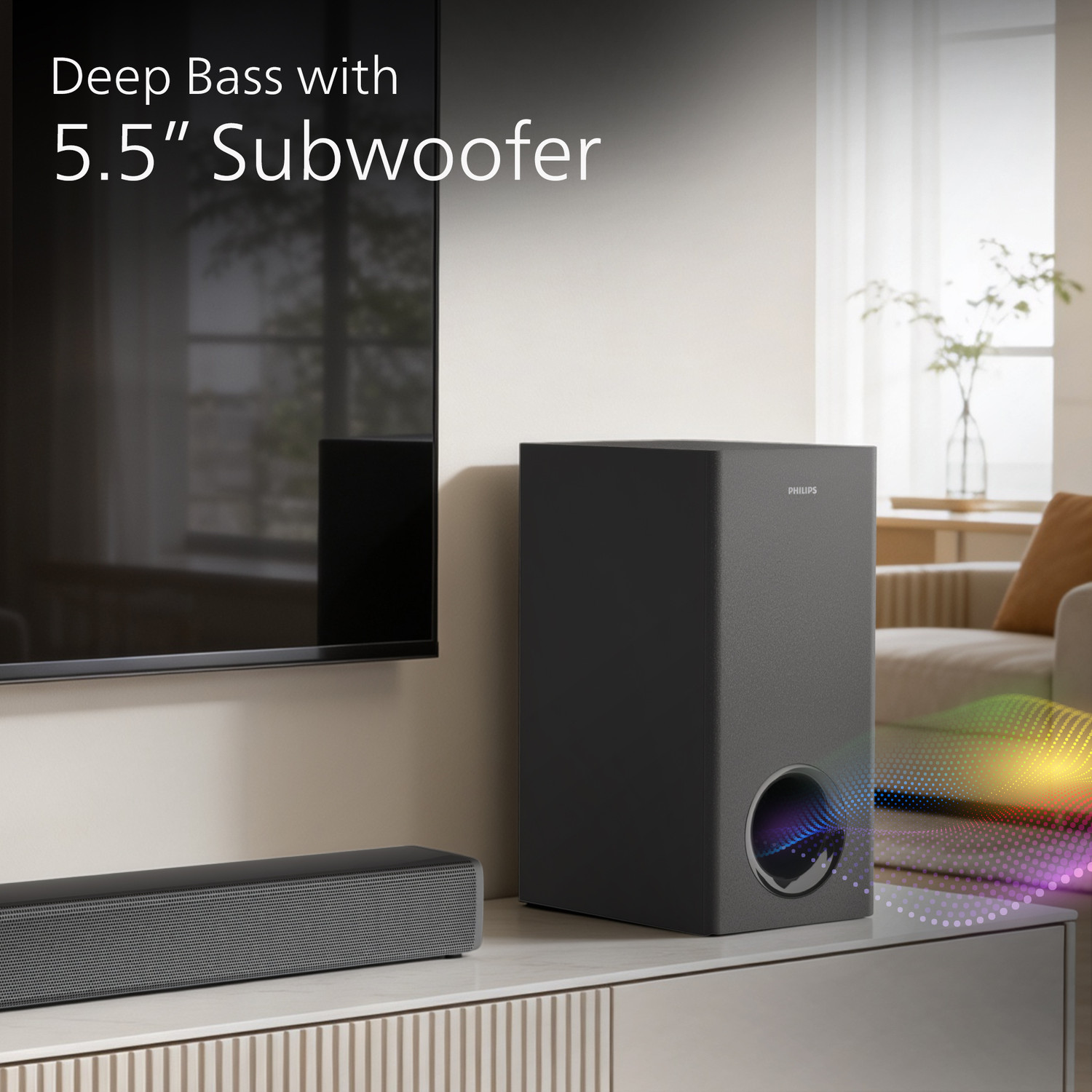 Image of PHILIPS TAB4301 /94 5.5 Inch Subwoofer HDMI ARC, USB & Optical Connectivity 100 W Bluetooth Soundbar