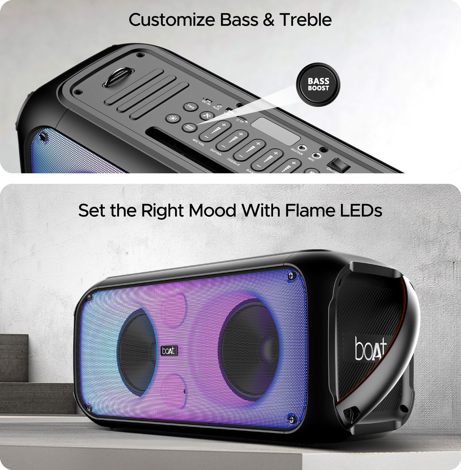 Image of boAt 300 / 320 with Flame LEDs & Up to 6 hrs Playtime 120 W Bluetooth Party Speaker