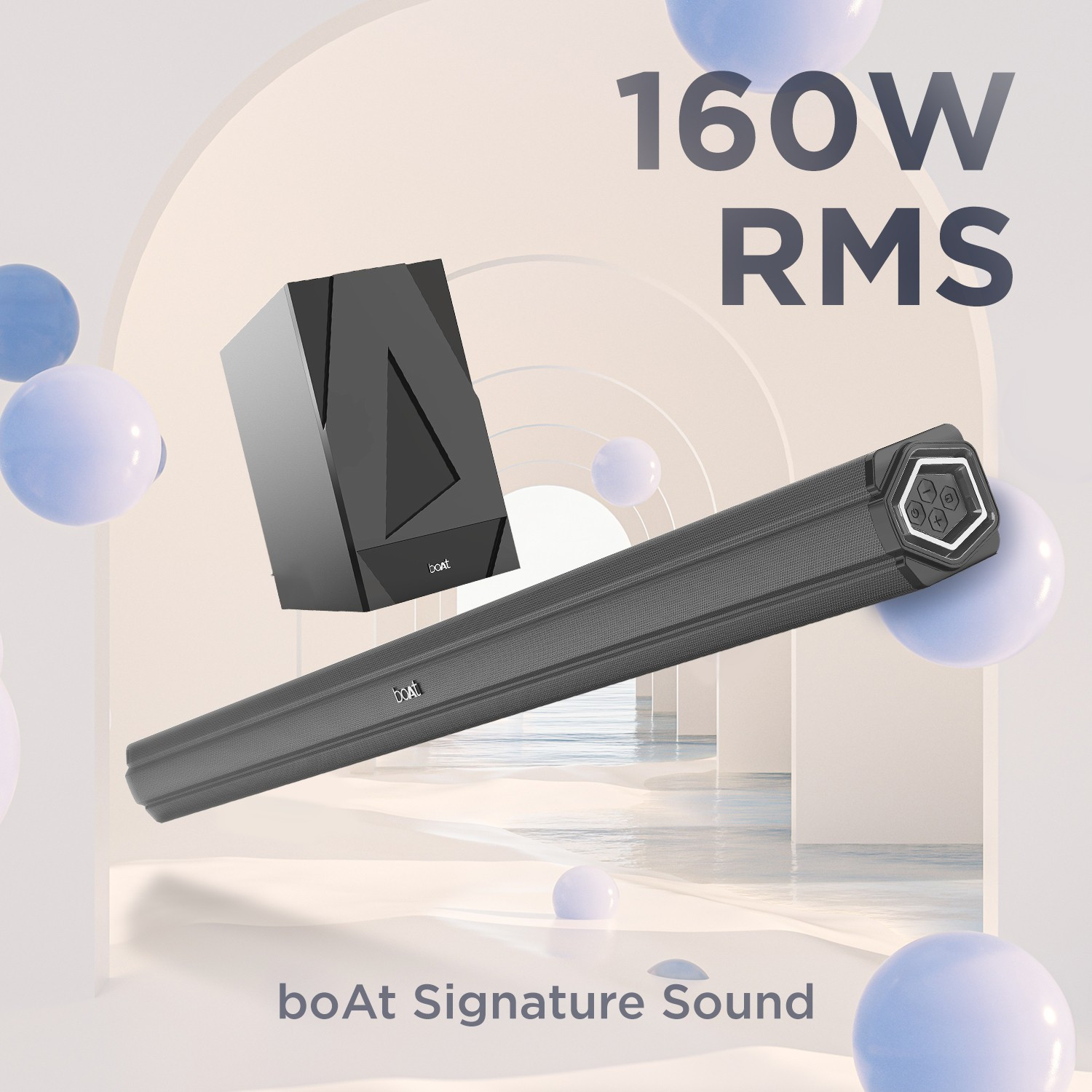 Image of boAt Aavante Bar 1500N with Wired Subwoofer 160 W Bluetooth Soundbar (Premium Black, 5.1 Channel)