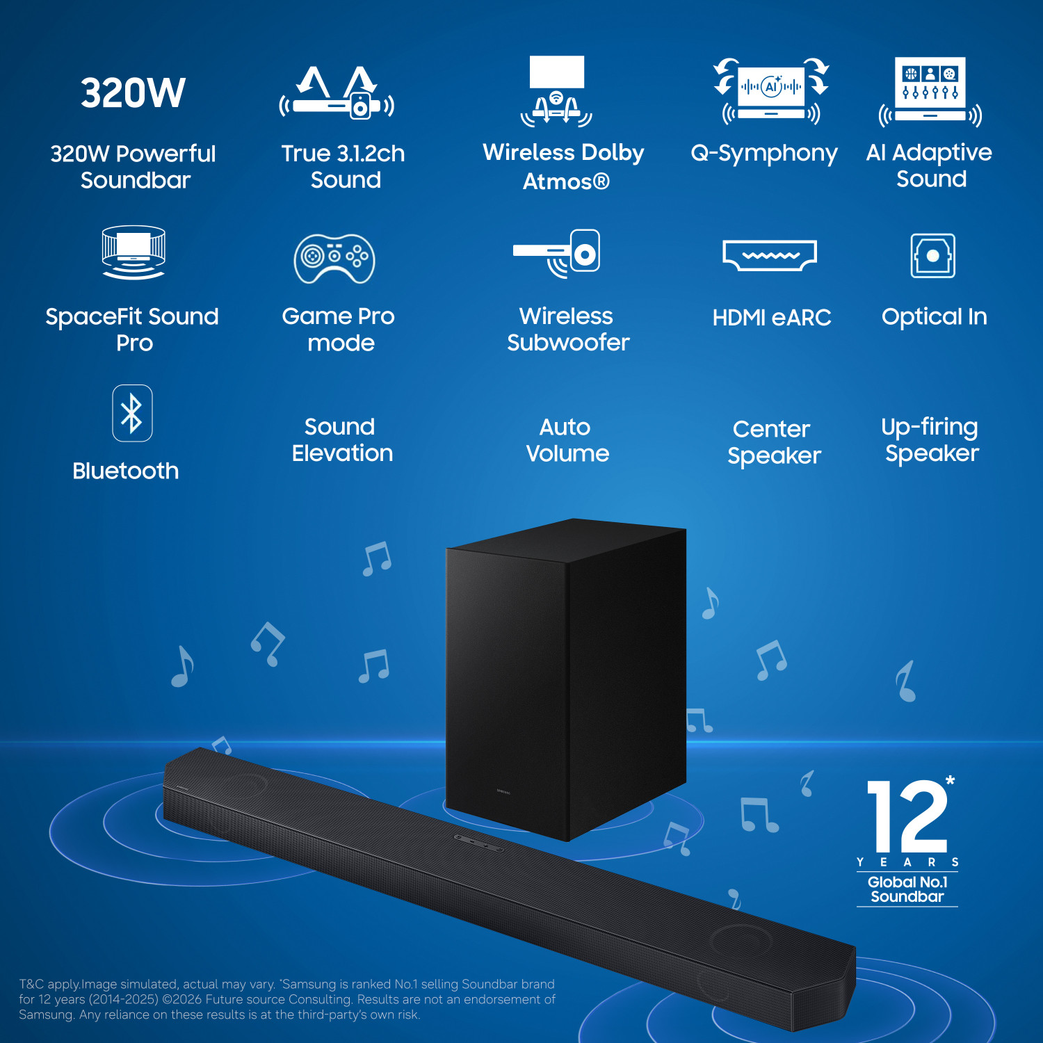 Image of Samsung HW-Q600H /XL 320W 3.1.2ch Dolby Audio Soundbar 320 W Bluetooth Home Audio Speaker
