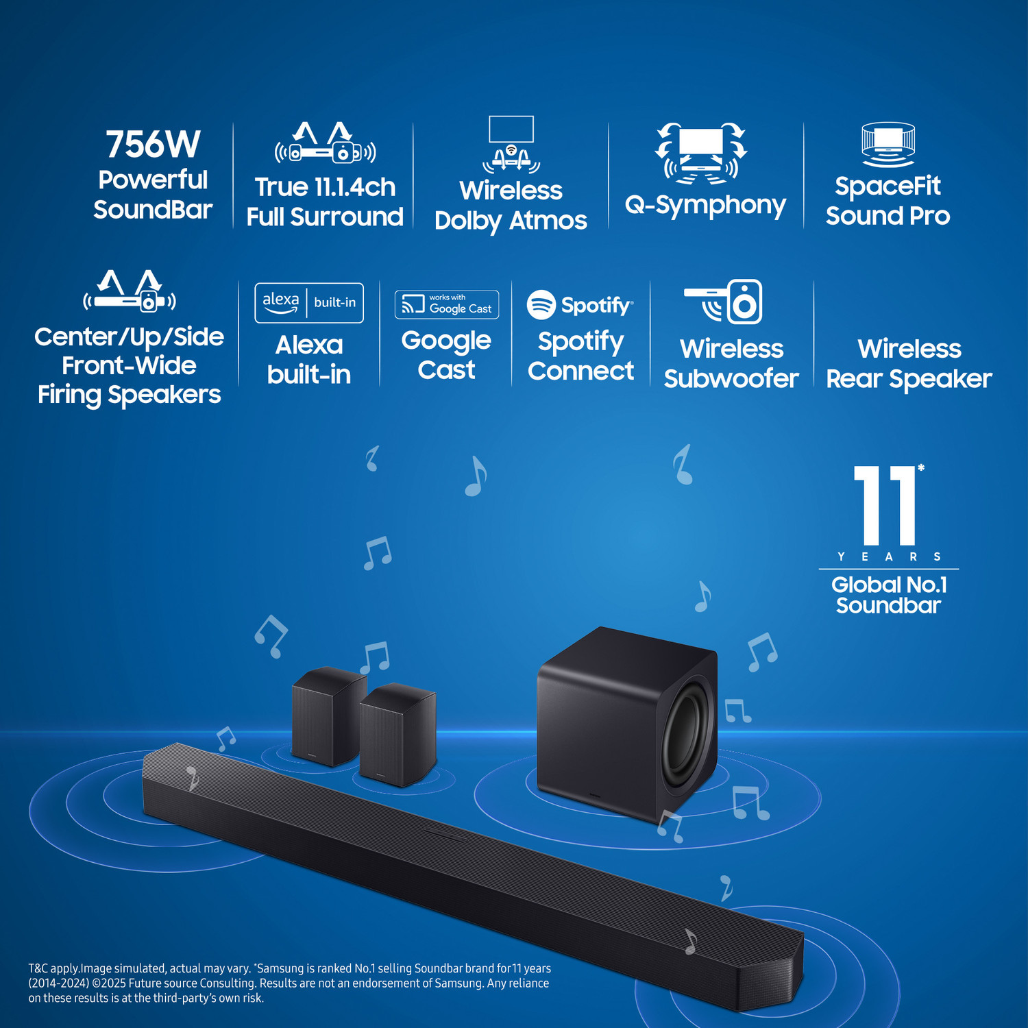 Image of Samsung HW-Q990F /XL Dolby Atmos 11.1.4 Soundbar, Wi-Fi, Alexa, Titan Black 756 W Bluetooth Home Audio Speaker