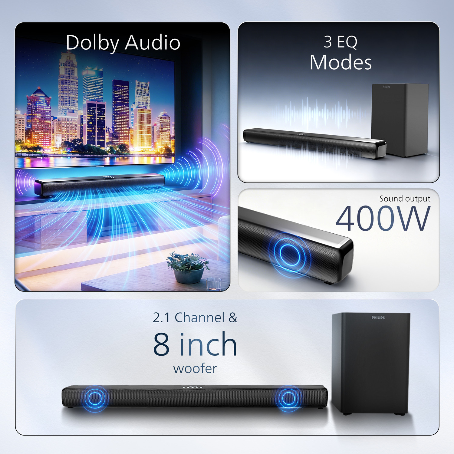 Image of PHILIPS TAB5341 /94 400W Soundbar, Dolby Audio, Bluetooth 5.4, HDMI ARC 400 W Bluetooth Soundbar