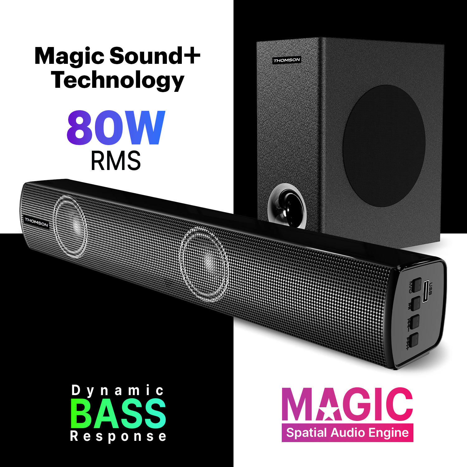 Image of Thomson Alphabeat80, Music System, Bass Woofer, Home Theatre Speaker Bar BT v5.1 80 W Bluetooth Soundbar
