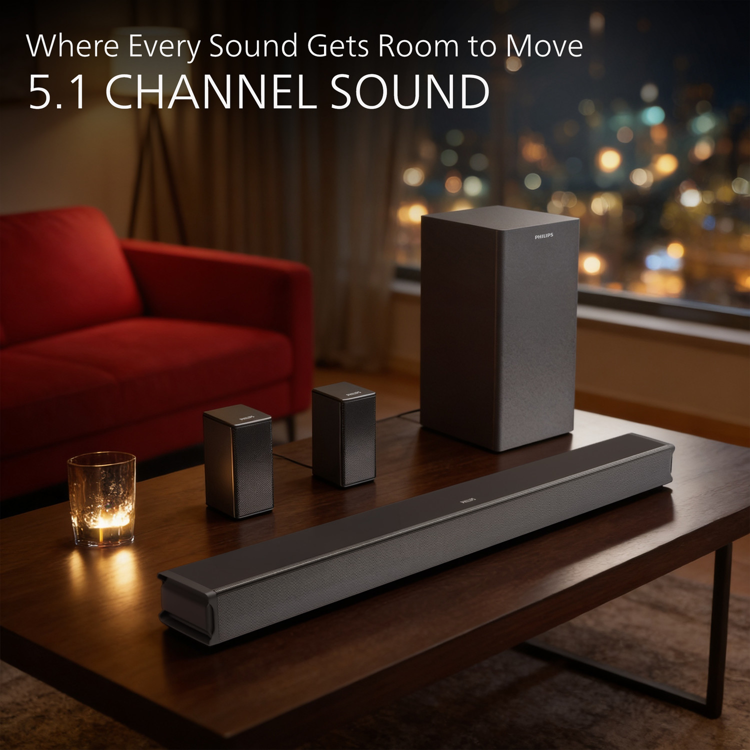 Image of PHILIPS Philips TAB5651 /94 8 Inch Subwoofer Bluetooth,HDMI ARC,USB&Optical Connectivity 600 W Bluetooth Soundbar