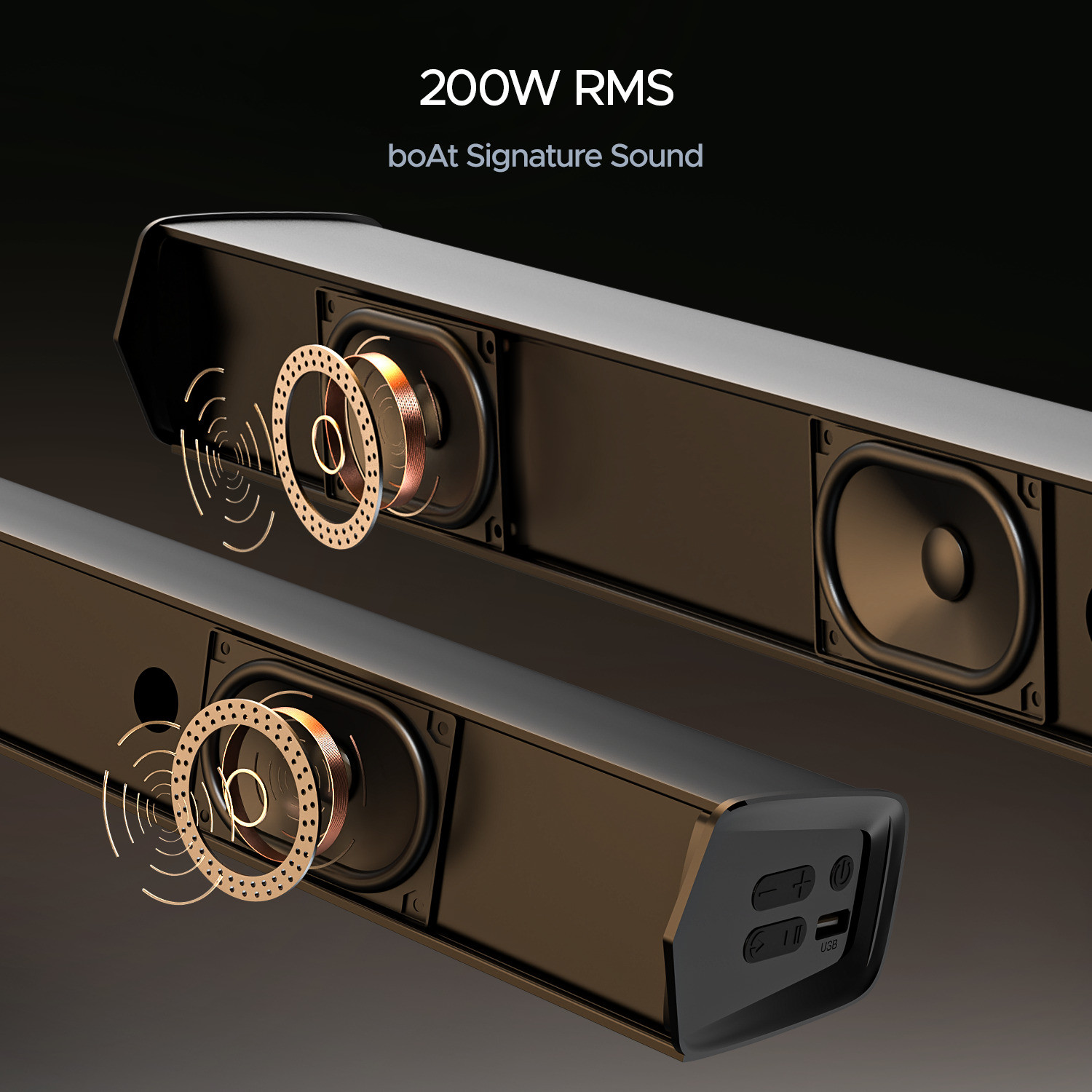 Image of boAt Bar Thump with Wired Subwoofer, RMS 200 W Bluetooth Soundbar (Carbon /Midnight Black, 2.1 Channel)
