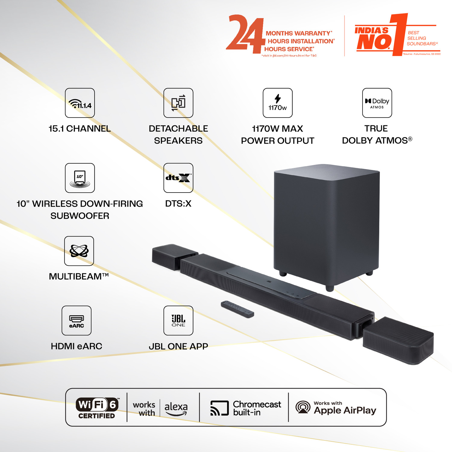 Image of JBL Bar 1300 True Dolby Atmos with,DTS:X,MultiBeam,10 inch Subwoofer,HDMI 1170 W Bluetooth Soundbar