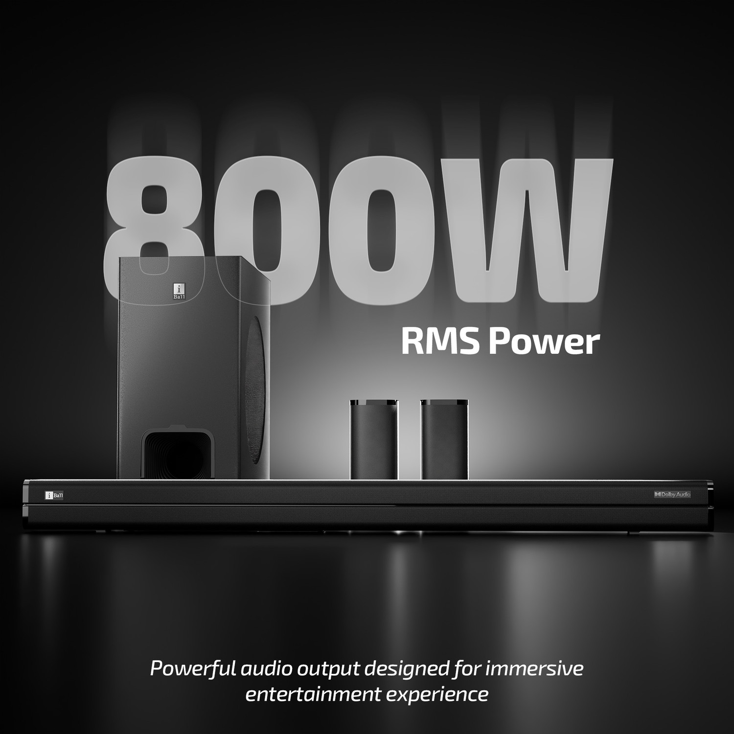 Image of iBall Cinebar 560, Dolby Audio, Wireless Subwoofer&Satellites, Triple Driver, BTv5.3 800 W Bluetooth Soundbar
