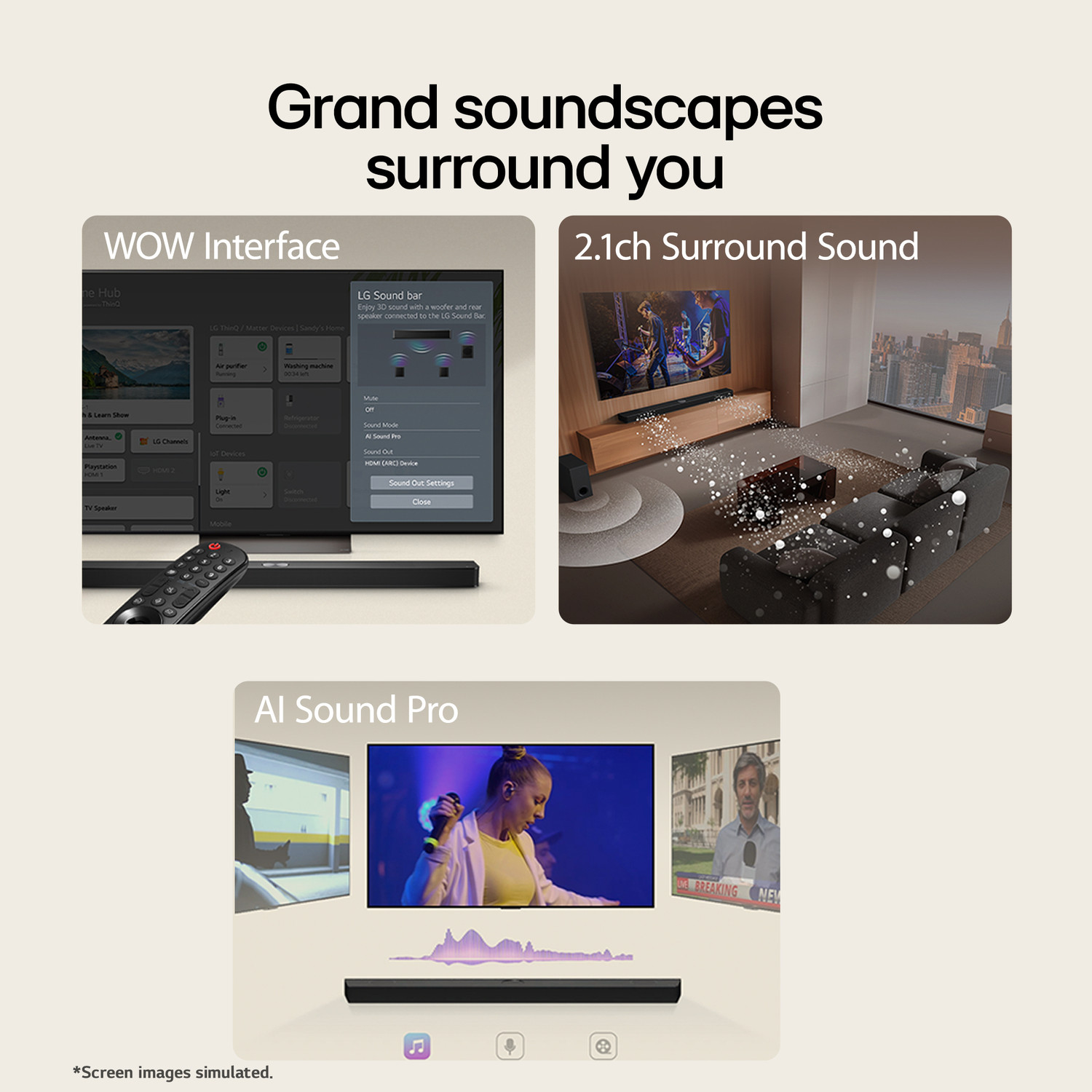 Image of LG S40T, WOW Interface, AI Sound Pro, Dolby Digital, Immersive Surround Sound 300 W Bluetooth Soundbar