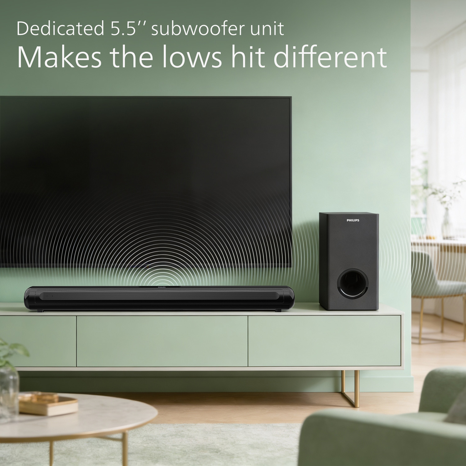 Image of PHILIPS TAB4361 /94 5.5 Inch Subwoofer HDMI ARC, USB & Optical Connectivity 160 W Bluetooth Soundbar