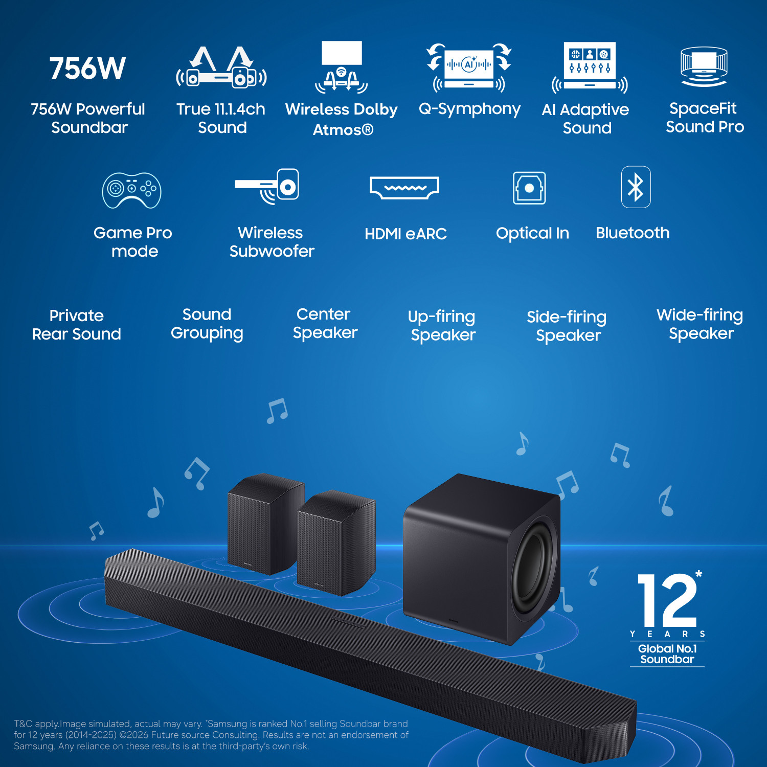 Image of Samsung HW-Q990H /XL 756W 11.1.4ch Wireless Atmos Surround Soundbar 756 W Bluetooth Home Audio Speaker