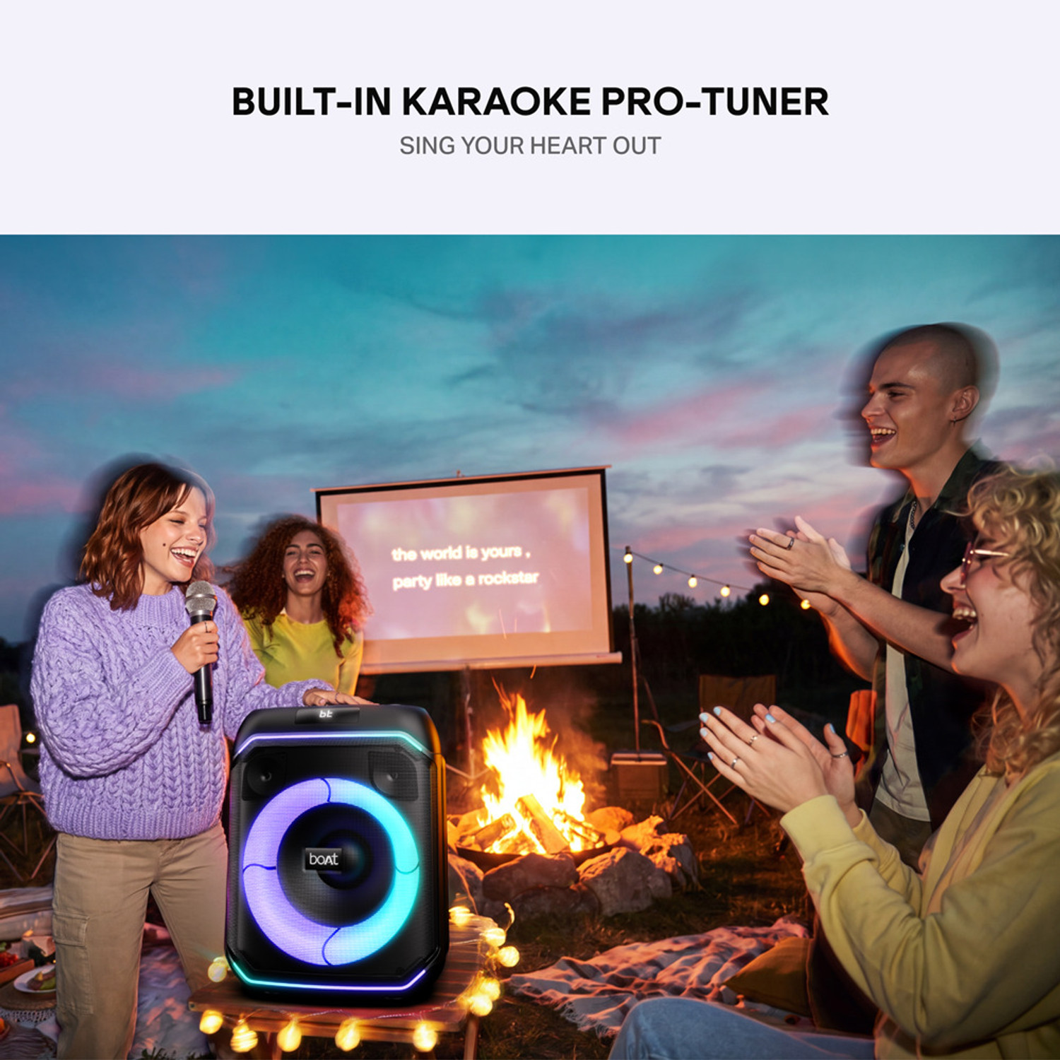 Image of boAt PartyPal 230, 90W, Karaoke Auto Tuner, 1 UHF Mic, RGB LEDs, App Support,TWS Mode 90 W Bluetooth Party Speaker