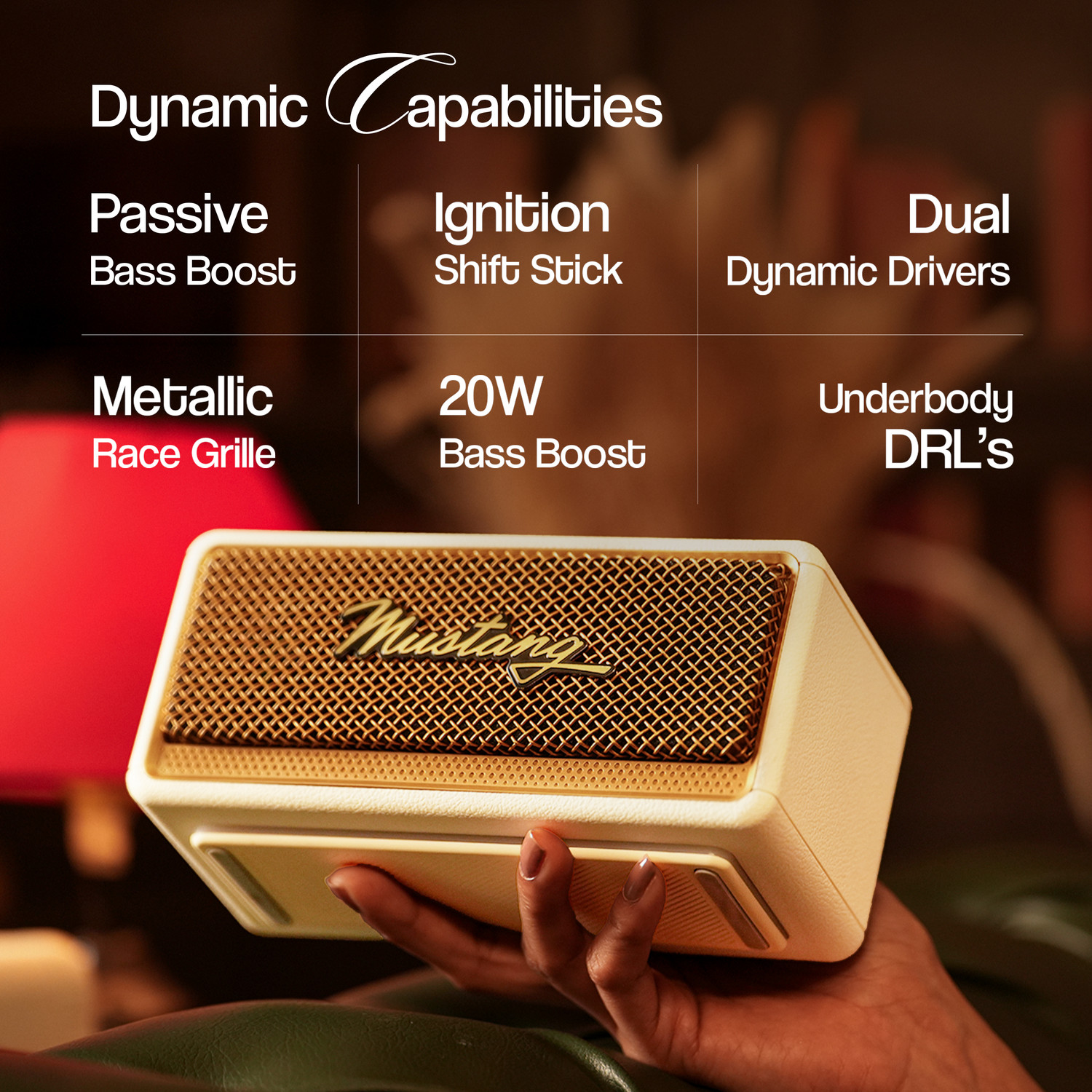 Image of GOBOULT Mustang GT 20, Dual Dynamic Drivers, RGB LEDs, Bass Radiator, BTv 6, 7Hr Battery 20 W Bluetooth Speaker