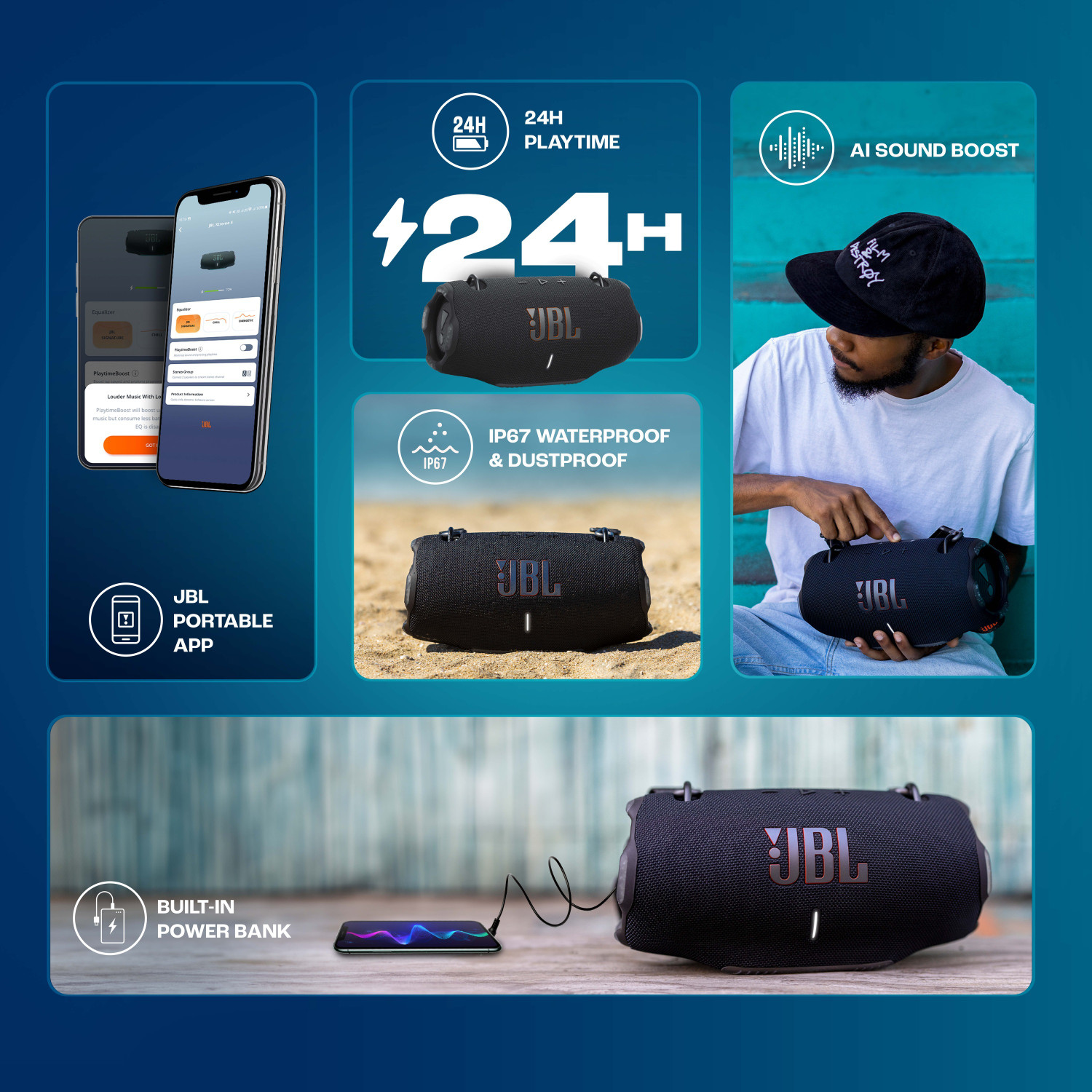 Image of JBL Xtreme 4 AI Sound Boost, Built-in Powerbank,Multispeaker Connection by Auracast 100 W Bluetooth Speaker