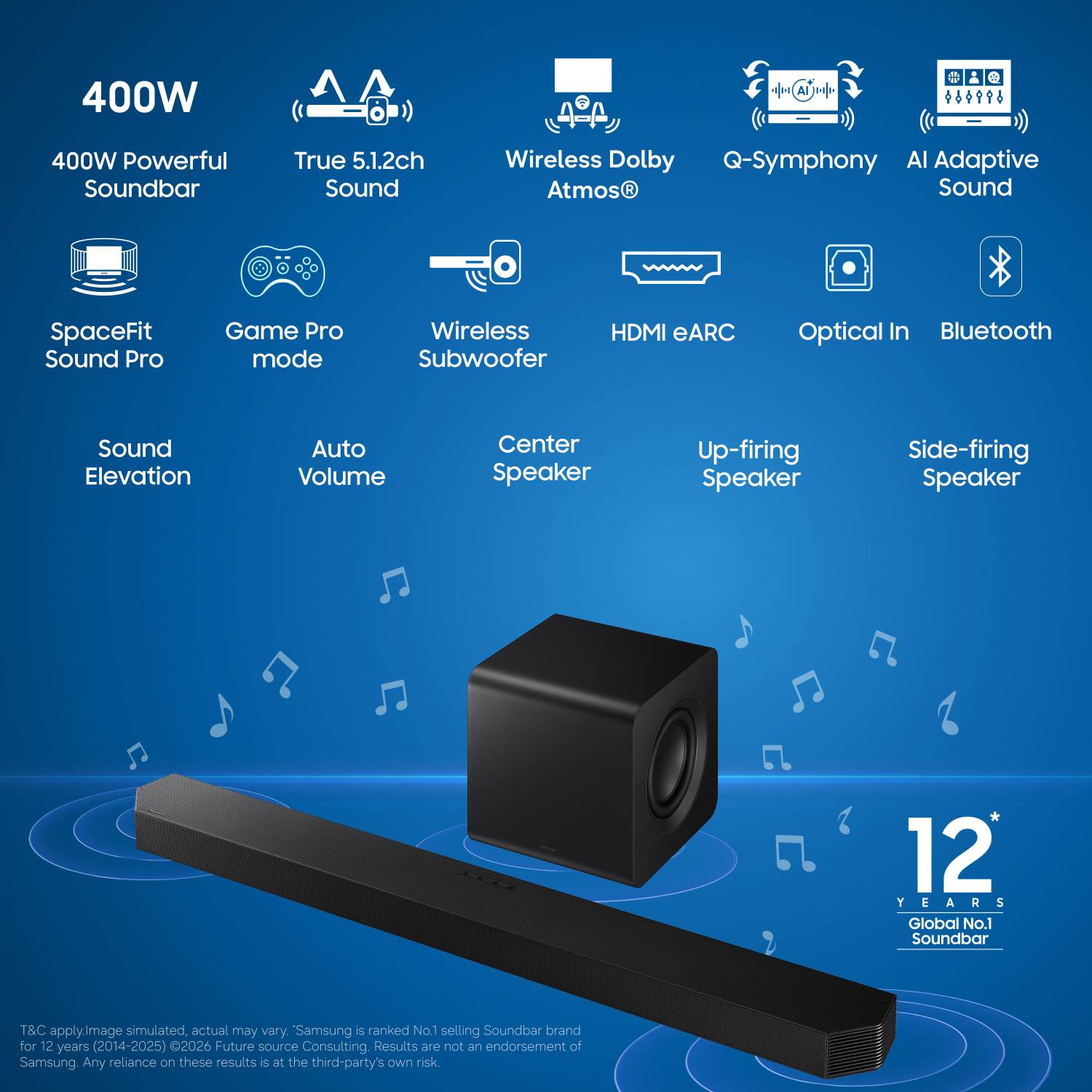 Samsung HW-Q800H/XL 400W 5.1.2ch Dolby Atmos Soundbar - Image 2