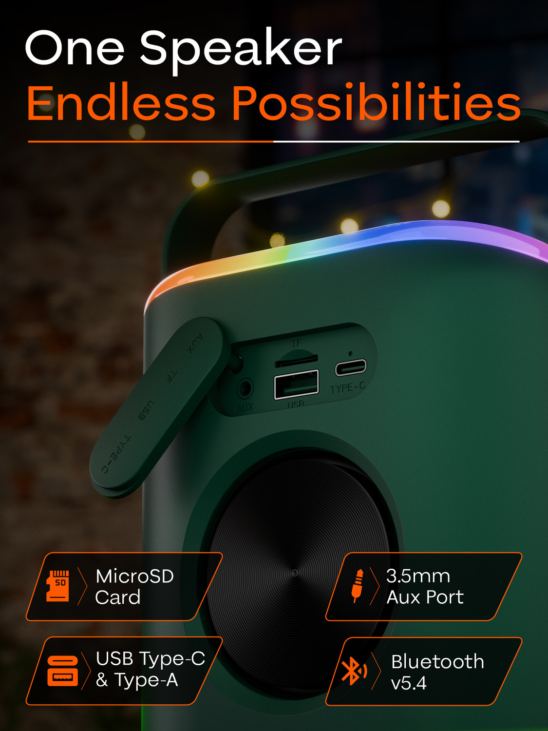 Image of TRIGGR Roar 20 with RGB Lights, Metal Mesh, TWS & FM Mode, 7H Playtime, BT v5.4,20W 20 W Bluetooth Speaker