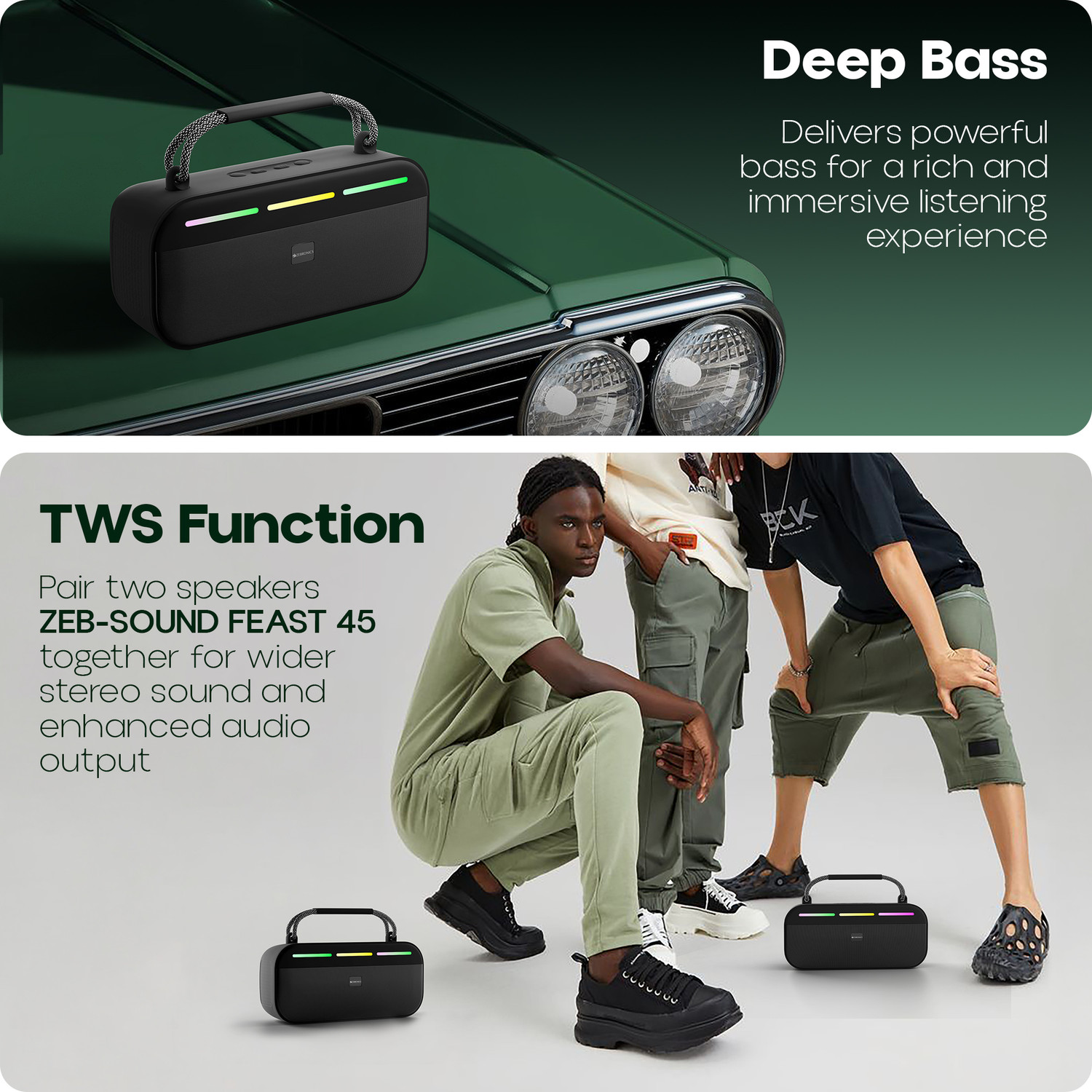 Image of ZEBRONICS Sound Feast 45, 5hrs Playback, TWS, RGB, USB, 20 W Bluetooth Speaker