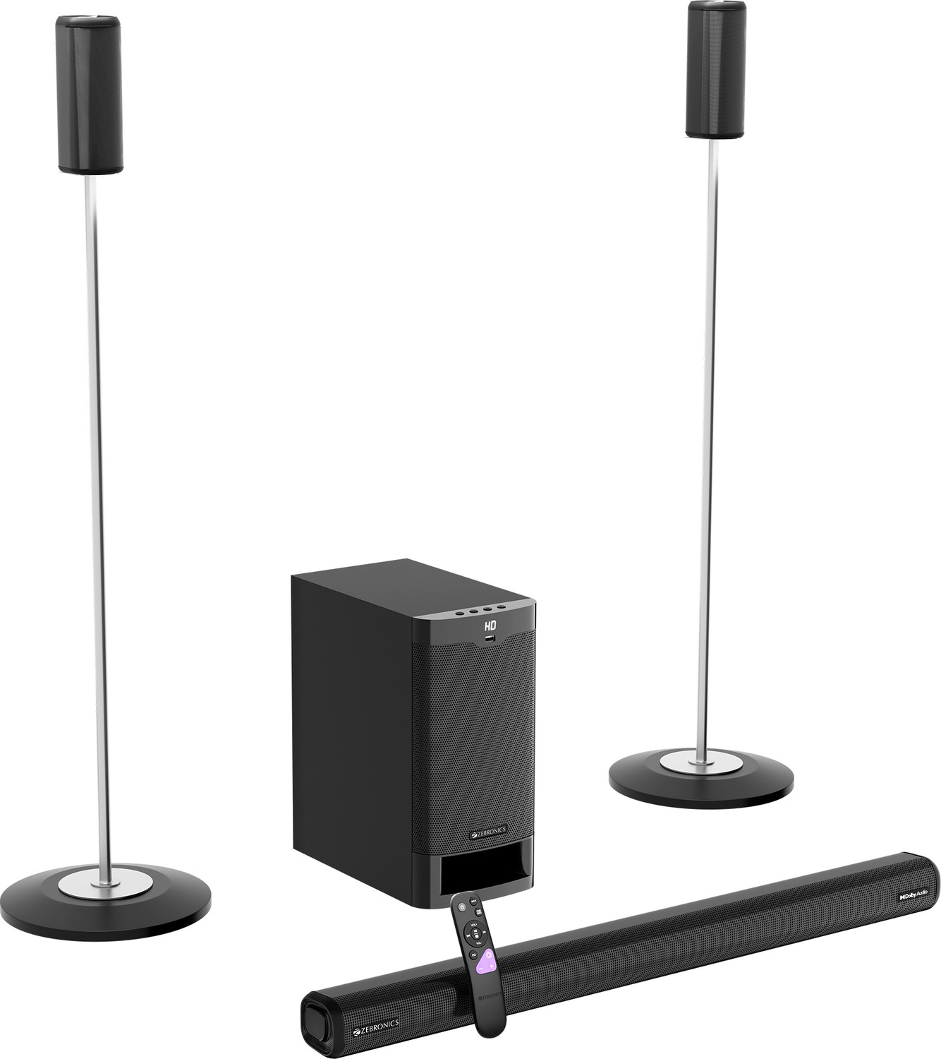 Image of ZEBRONICS Juke Bar 9535, Dolby Audio, Floor-Stand Satellites, BT v5.0, HDMI ARC, Optical 525 W Bluetooth Soundbar
