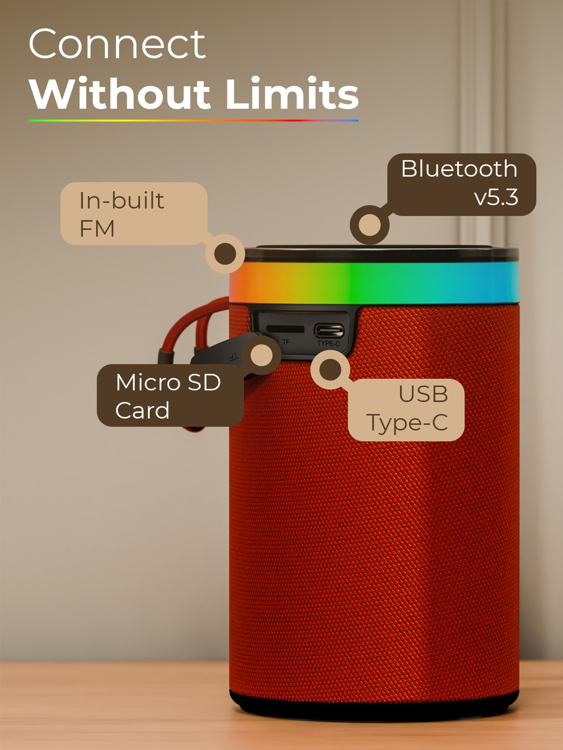 Image of TRIGGR Roar 10 with RGB Lights, Fabric Exterior, TWS & FM Mode, 8H Playtime 10 W Bluetooth Speaker