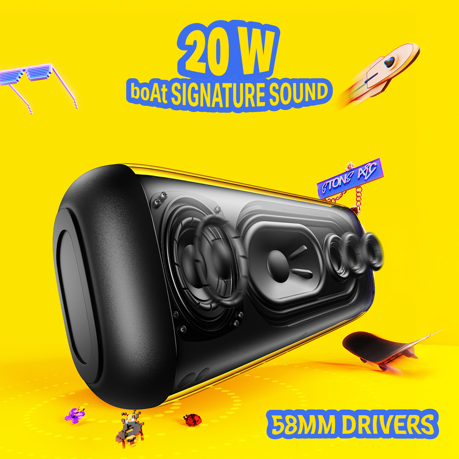 Image of boAt Stone Arc, 58mm Drivers, 12H Battery, RGB LEDs, Built-in Mic, TWS Feature 20 W Bluetooth Speaker
