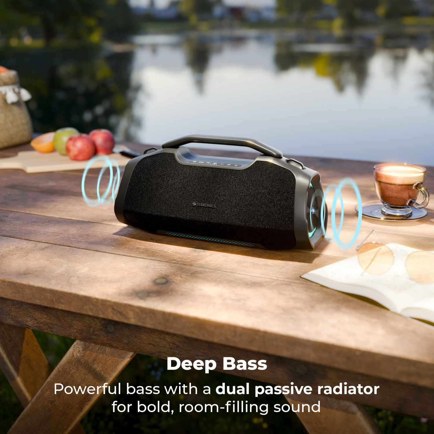 Image of ZEBRONICS Sound Feast 550, Upto 5hrs Playback, Dual Drivers, Subwoofer, TWS, RGB, Type-C 75 W Bluetooth Party Speaker