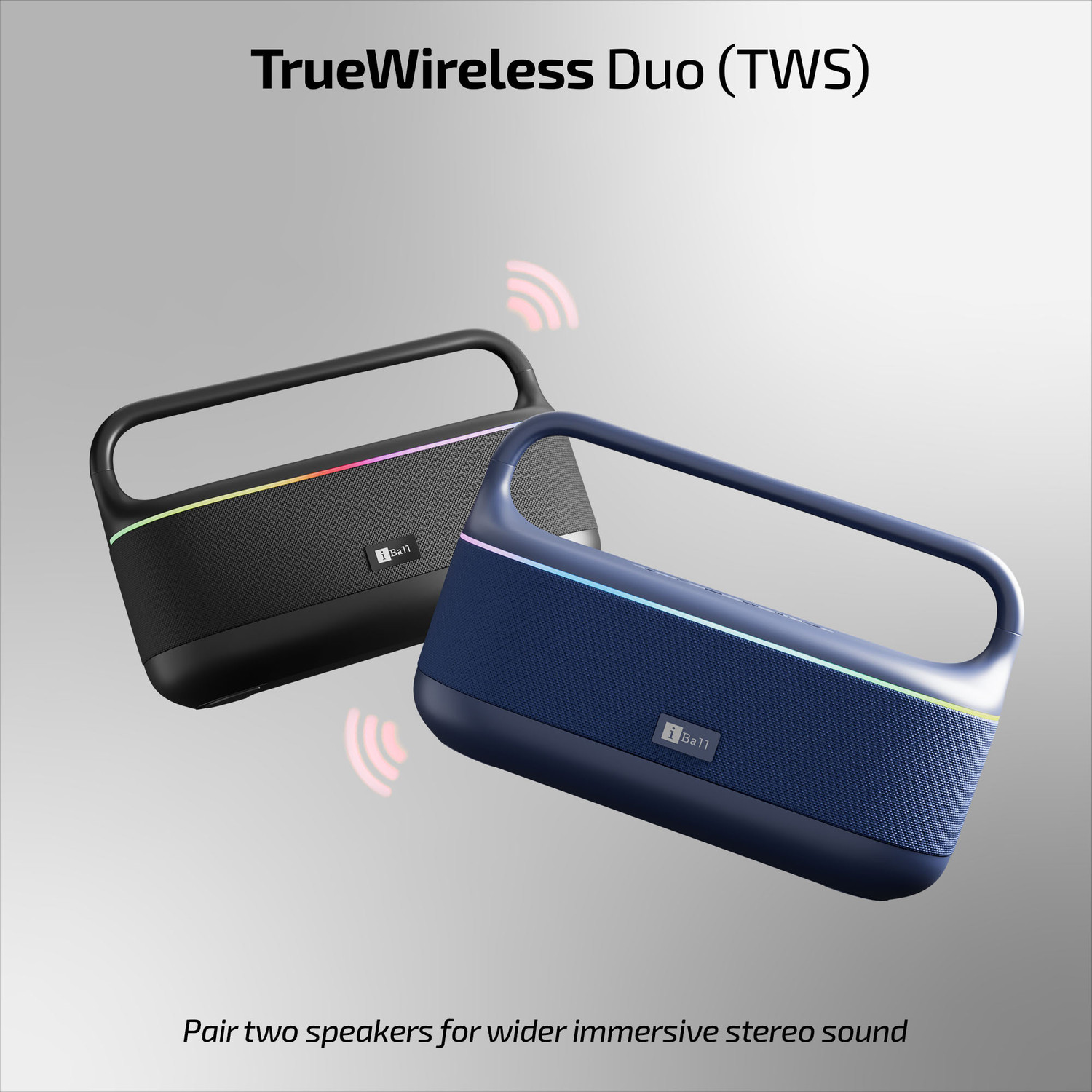 Image of iBall Dhun, 5hrs Playback, Dual Drivers, Dual EQ,Powerful BASS, TWS, RGB, Type-C 50 W Bluetooth Party Speaker