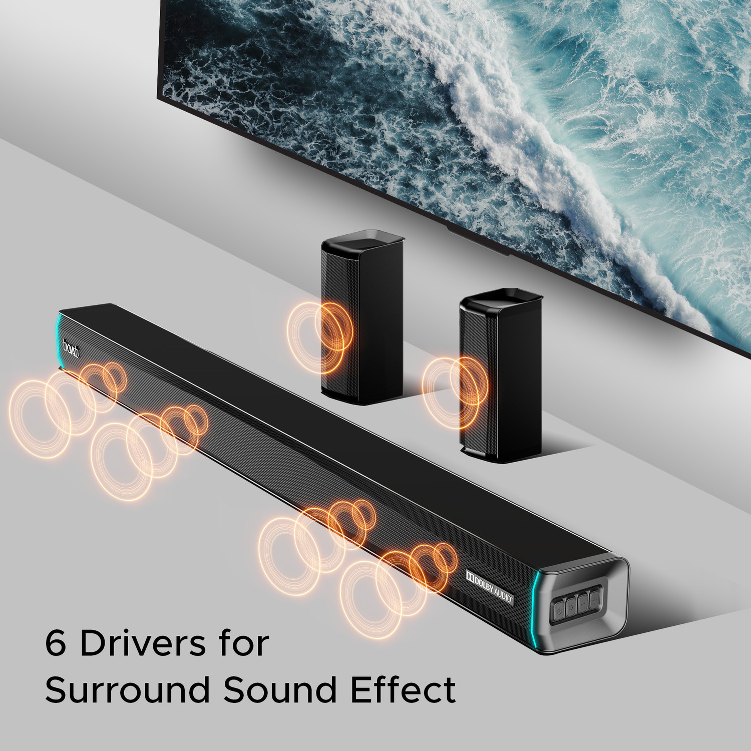 Image of boAt Aavante Bar 5400D w / Dolby Audio, 6 Drivers Surround Sound & Wireless Satellites 550 W Bluetooth Soundbar