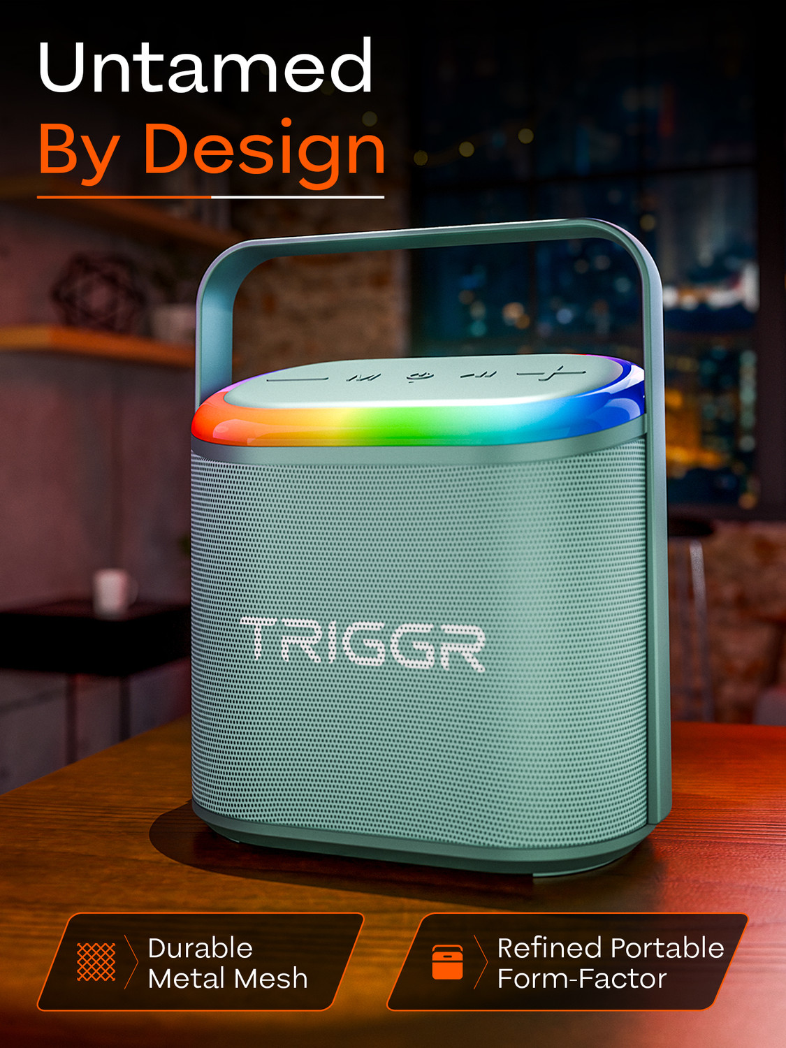 Image of TRIGGR Roar 20 with RGB Lights, Metal Mesh, TWS & FM Mode, 7H Playtime, BT v5.4,20W 20 W Bluetooth Speaker