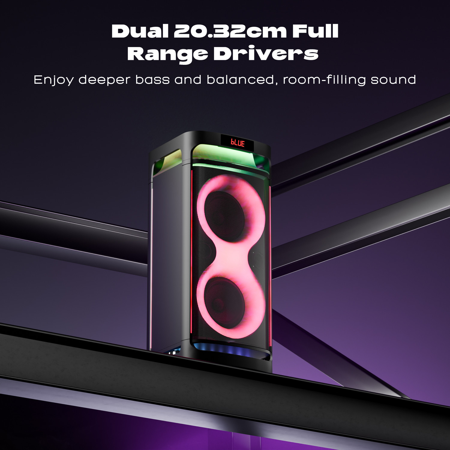 Image of ZEBRONICS Party Fyre 500, 7hrs Playback with RGB, Wireless Mic, TWS, USB, AUX, 140 W Bluetooth Party Speaker