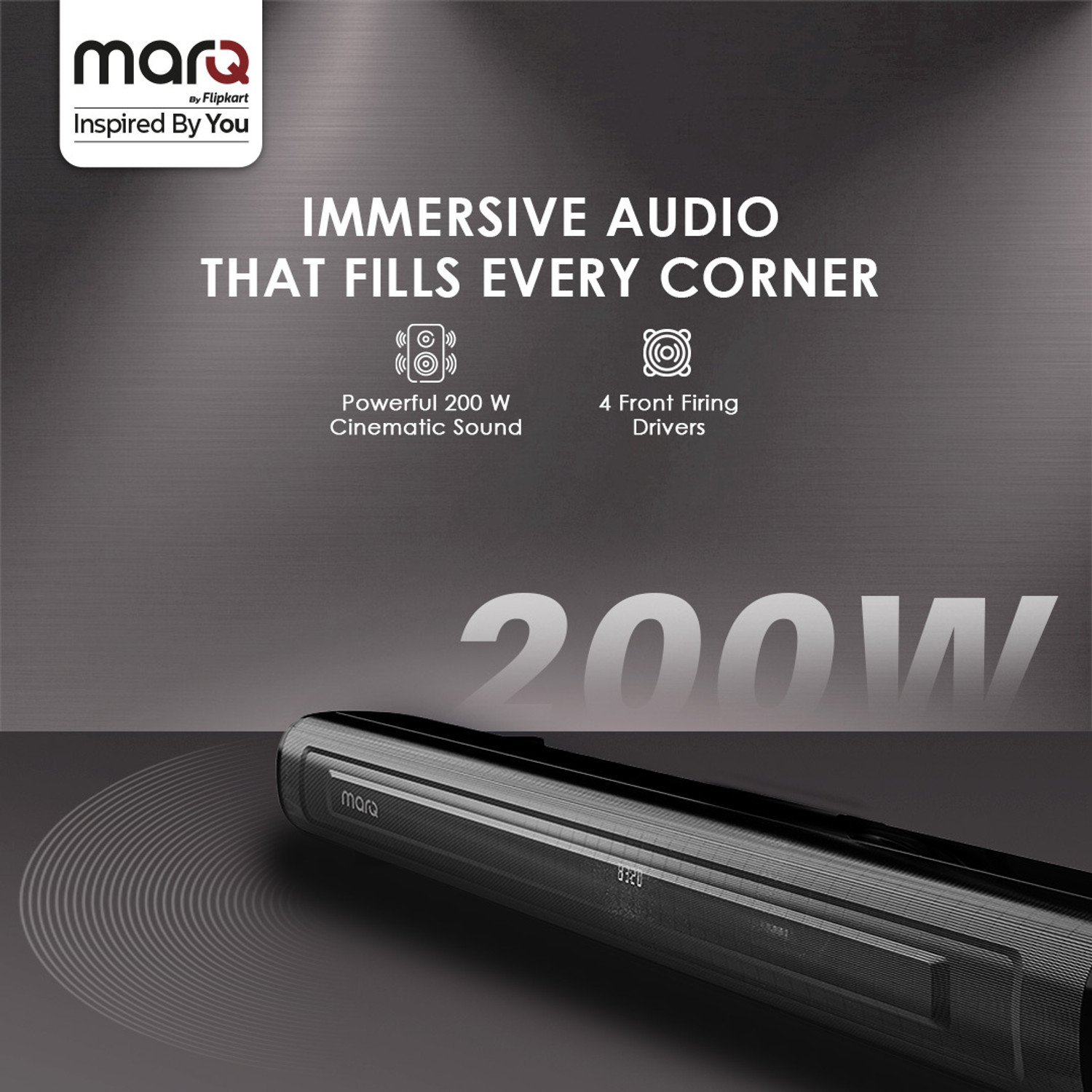 Image of MarQ by Flipkart Thunder 200, 200 Watts, 2.1 Channel, Immersive cinematic experience, EQ Modes 200 W Bluetooth Soundbar