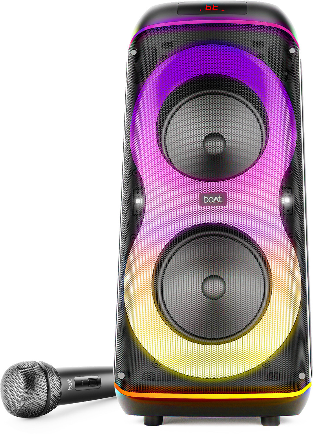 Image of boAt PartyPal 390 Plus,Karaoke Auto-Tuner,UHF Mic,RGB LED,TWS Mode,Guitar Input Port 160 W Bluetooth Tower Speaker