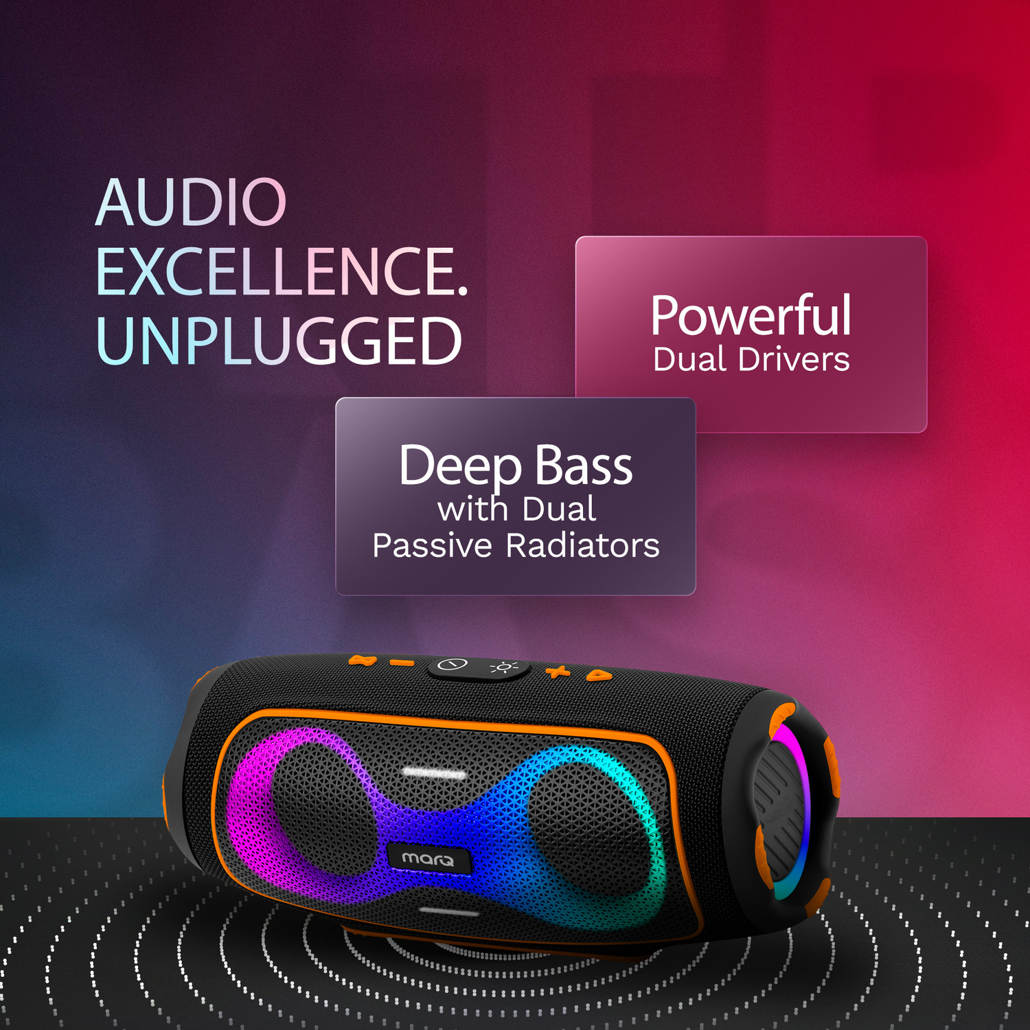 Image of MarQ by Flipkart Party Pod with Powerful Dual Drivers, Upto 6Hrs of Playback, TWS Mode 50 W Bluetooth Speaker