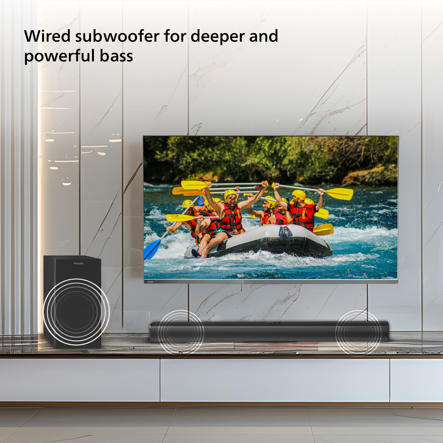 Image of PHILIPS TAB4329 /94 With Subwoofer for Rich Bass, 3 EQ modes, Bluetooth /HDMI /USB /Optical 100 W Bluetooth Soundbar