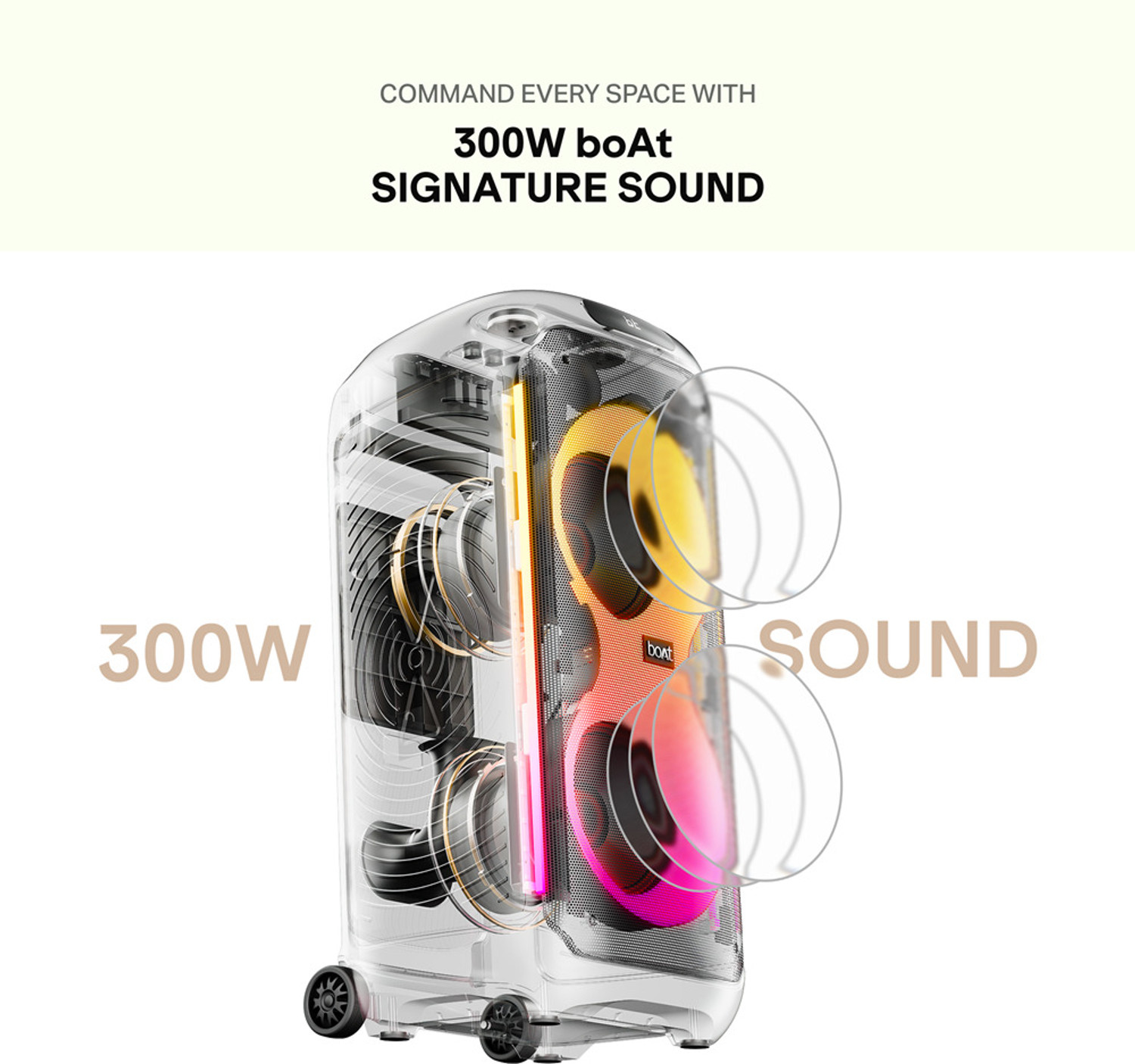 Image of boAt PartyPal 650, Karaoke Auto Tuner, DJ Tracks & Bass Drop, UHF Mic, RGB LEDs 300 W Bluetooth Tower Speaker