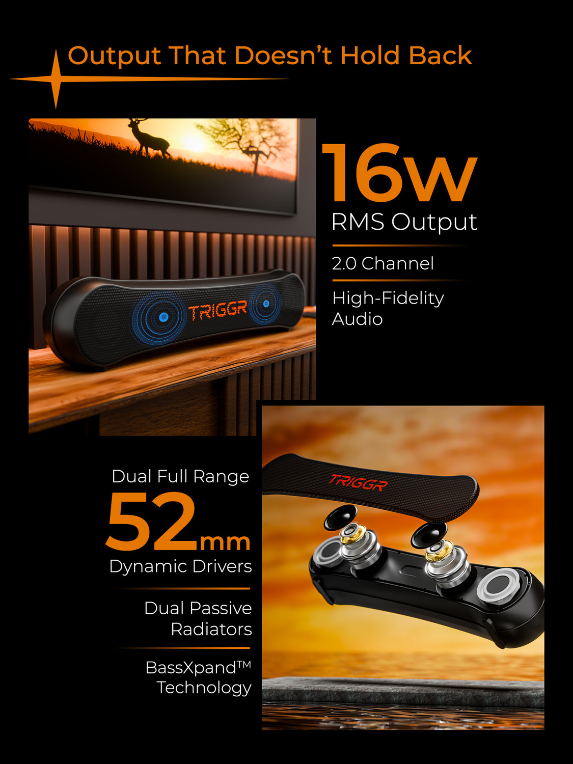 Image of TRIGGR Horizon 16 with Dual Drivers, 7Hrs Playtime, MEMS Mic, TWS Function 16 W Bluetooth Speaker