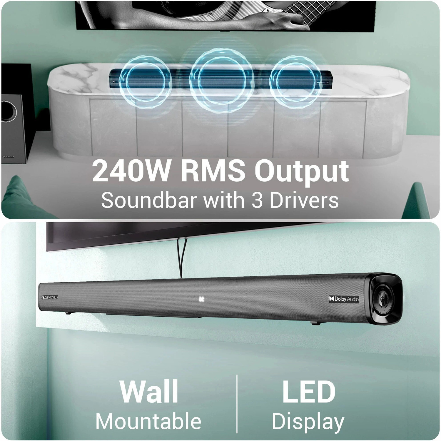 Image of ZEBRONICS Juke Bar 9451 (SBSPK C8) Dolby Audio Wireless Subwoofer & Dual Satellite 600 W Bluetooth Soundbar