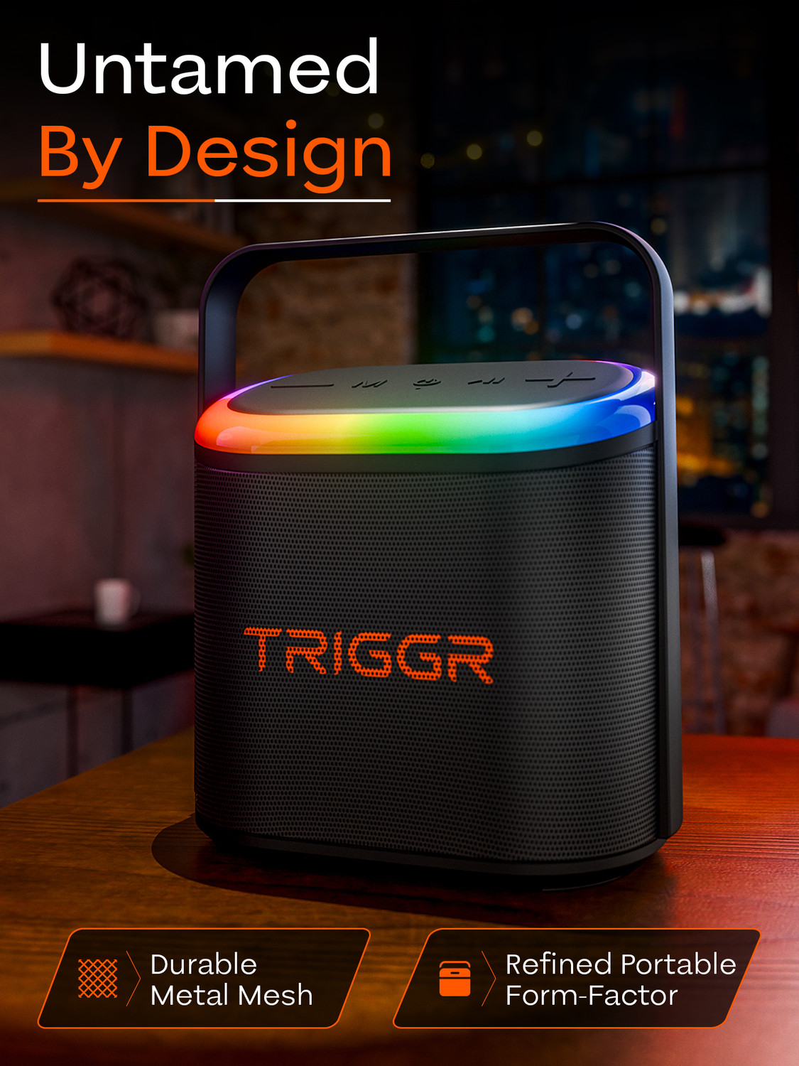 Image of TRIGGR Roar 20 with RGB Lights, Metal Mesh, TWS & FM Mode, 7H Playtime, BT v5.4,20W 20 W Bluetooth Speaker