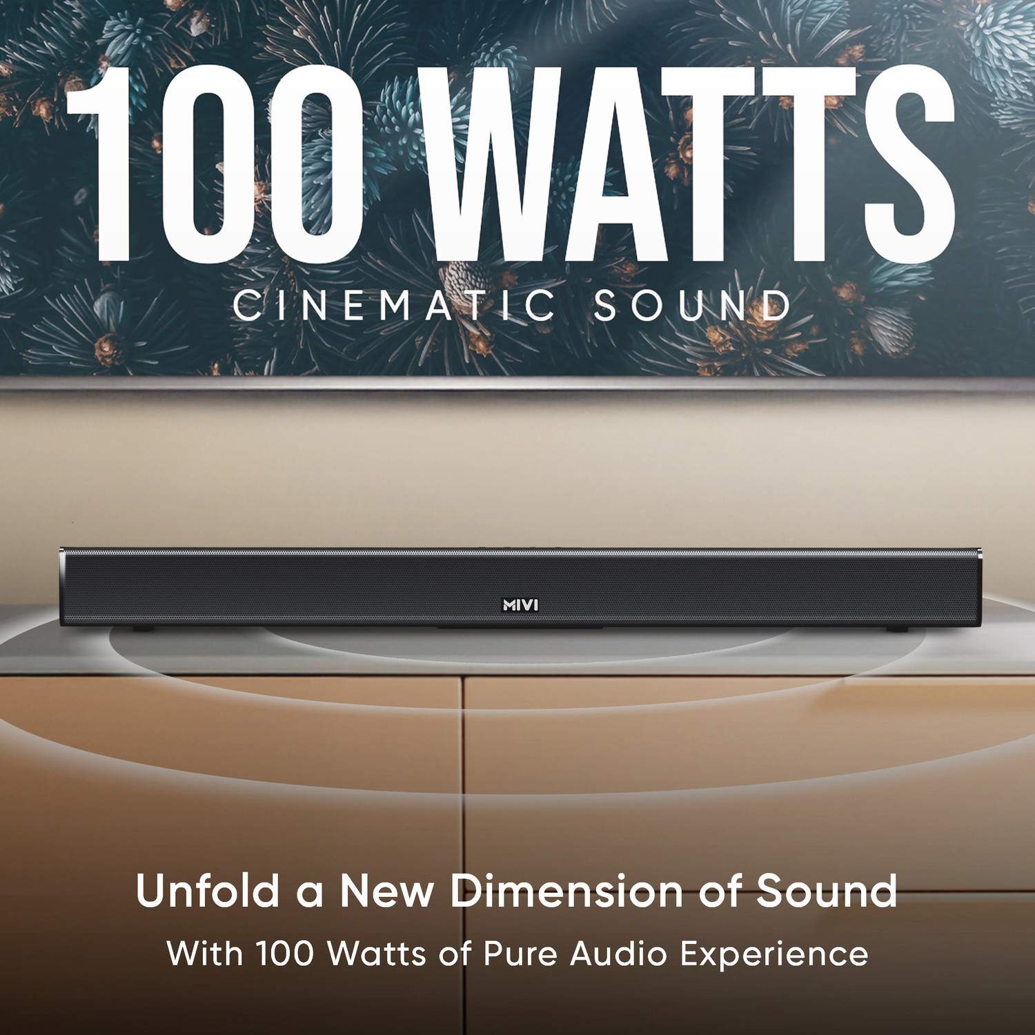 Image of Mivi Fort S100 with 2 inBuilt Subwoofers,3EQ Modes, Remote Ctrl 100 W Bluetooth Soundbar