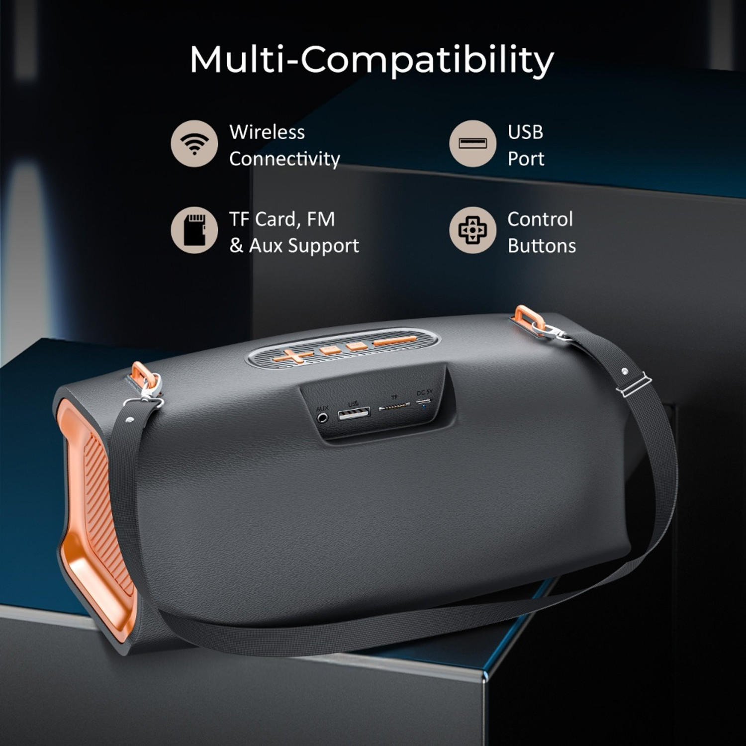 Image of Ubon SP-85 Big Daddy 30W Party Speaker, 20H Playtime, USB, TF, AUX, FM, V5.3 30 W Bluetooth Party Speaker (Black, Orange, 2.1 Channel)