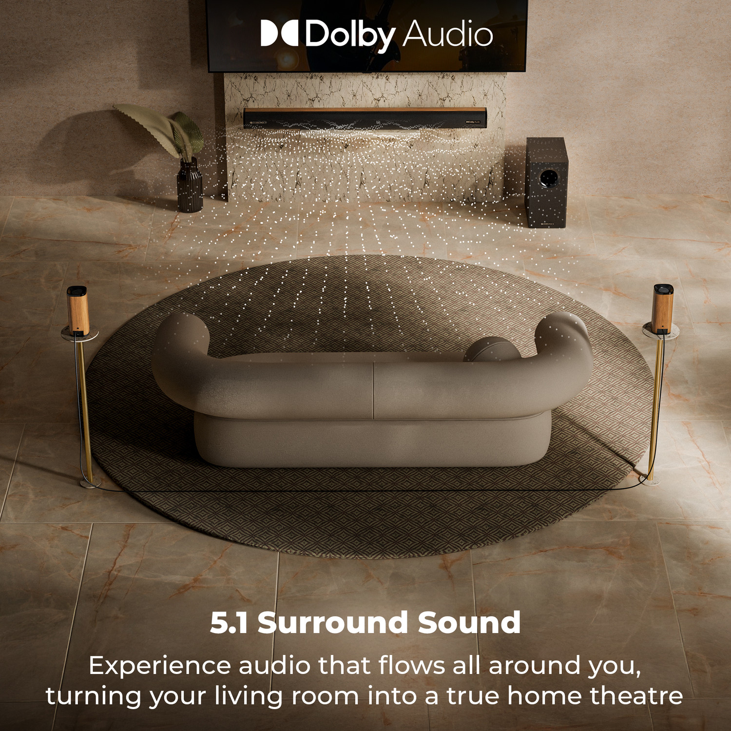 Image of ZEBRONICS Juke Bar 9451 Dolby Audio Wireless Subwoofer & Dual Satellite, Wooden Finish 600 W Bluetooth Soundbar