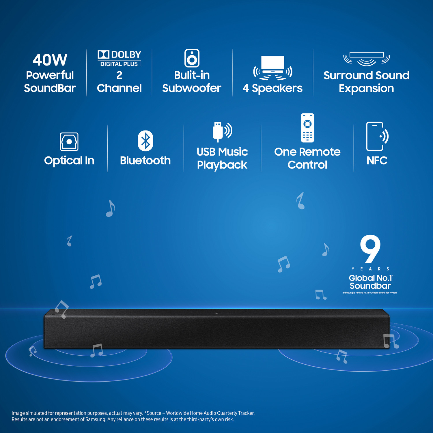 Image of Samsung Hw-T400 /Xl 40 W with Dolby Digital Technology 40 W Bluetooth Soundbar