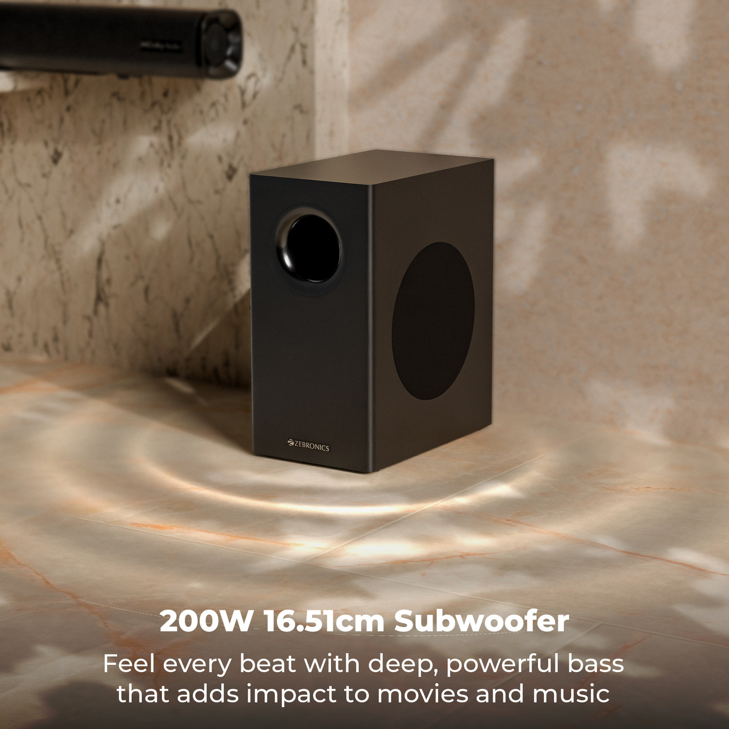 Image of ZEBRONICS Juke Bar 9451 Dolby Audio Wireless Subwoofer & Dual Satellite, Wooden Finish 600 W Bluetooth Soundbar