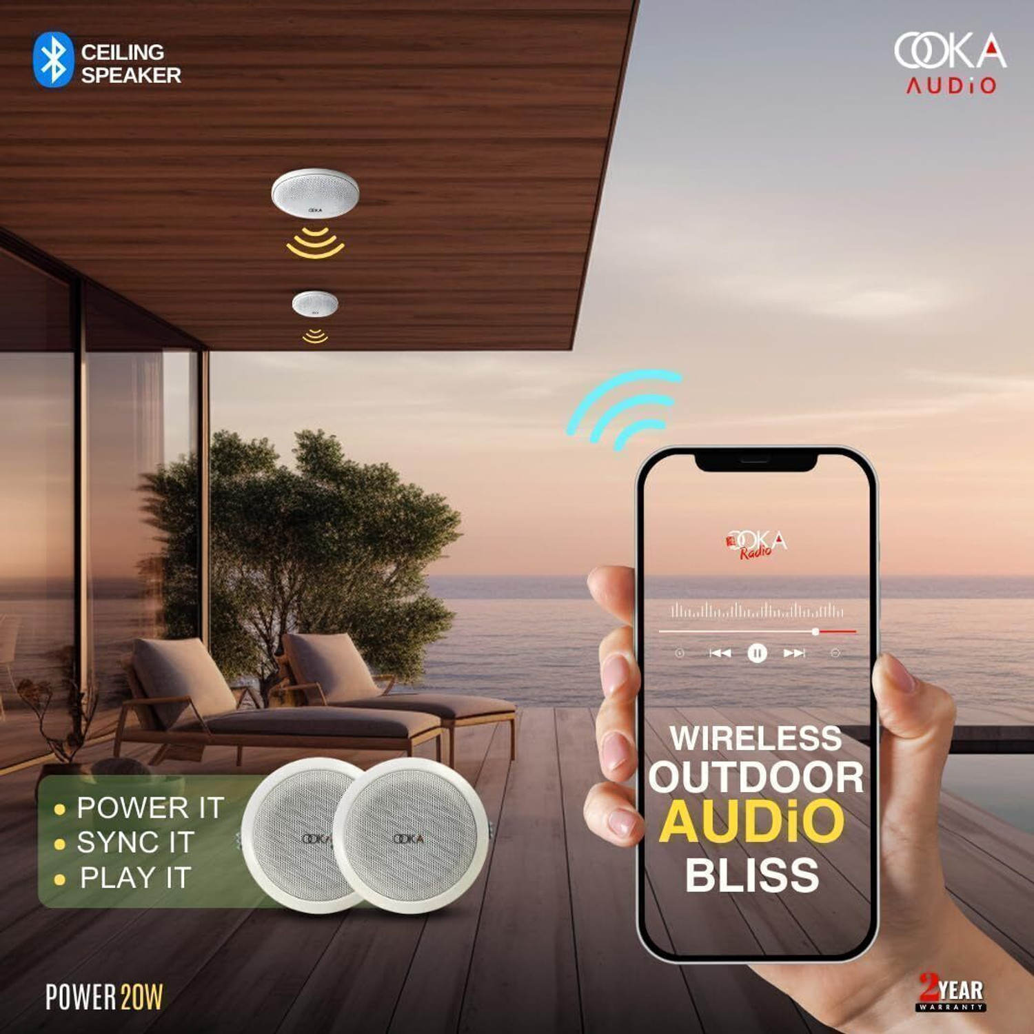 Image of OOKA AUDiO Twins 707 Ceiling Speaker, 6.5 inch Full Range Flush Mount 20W RMS 100V, 20 W Bluetooth Home Audio Speaker
