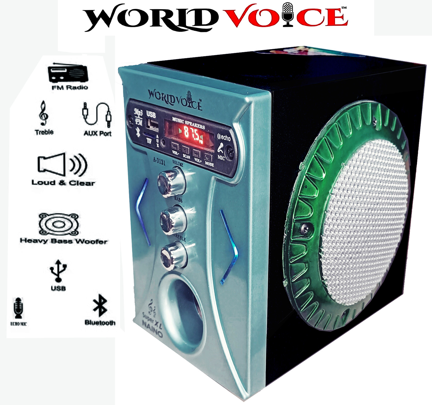 Image of world voice BTO SUPER-XL Sky Blue DJ LED Sub-woofer /ECHO MIC SYSTEM BT /FM /MP3 /USB /SDCard /AUX 160 W Bluetooth Home Audio Speaker (Sky Blue, Stereo Channel)
