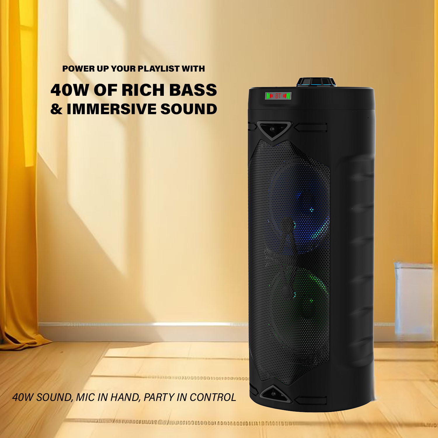 Image of V WORTEX 40W Portable Bluetooth Party Speaker with Wired Microphone, RGB LED Lights 40 W Bluetooth Home Audio Speaker