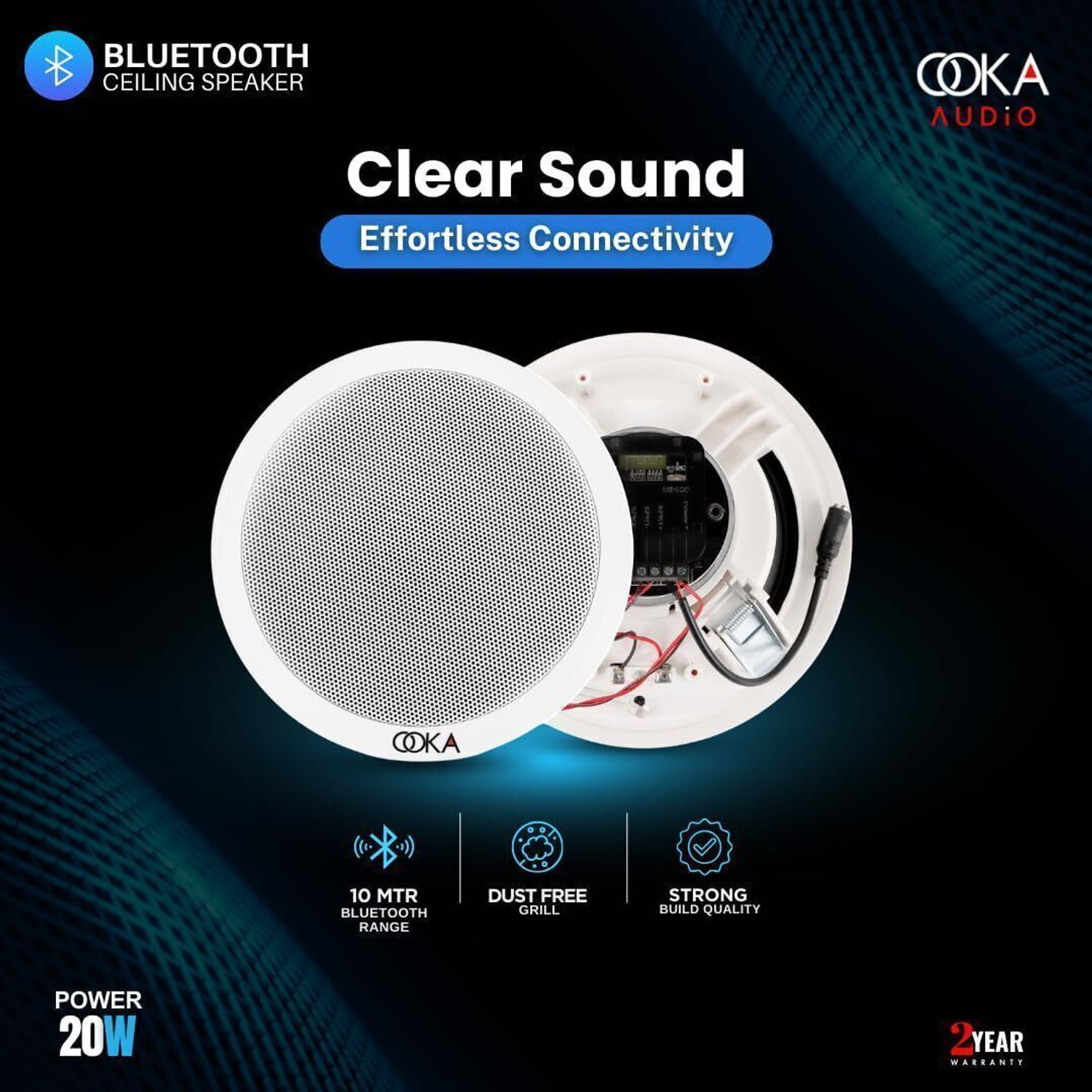 Image of OOKA AUDiO Twins 707 Ceiling Speaker, 6.5 inch Full Range Flush Mount 20W RMS 100V, 20 W Bluetooth Home Audio Speaker