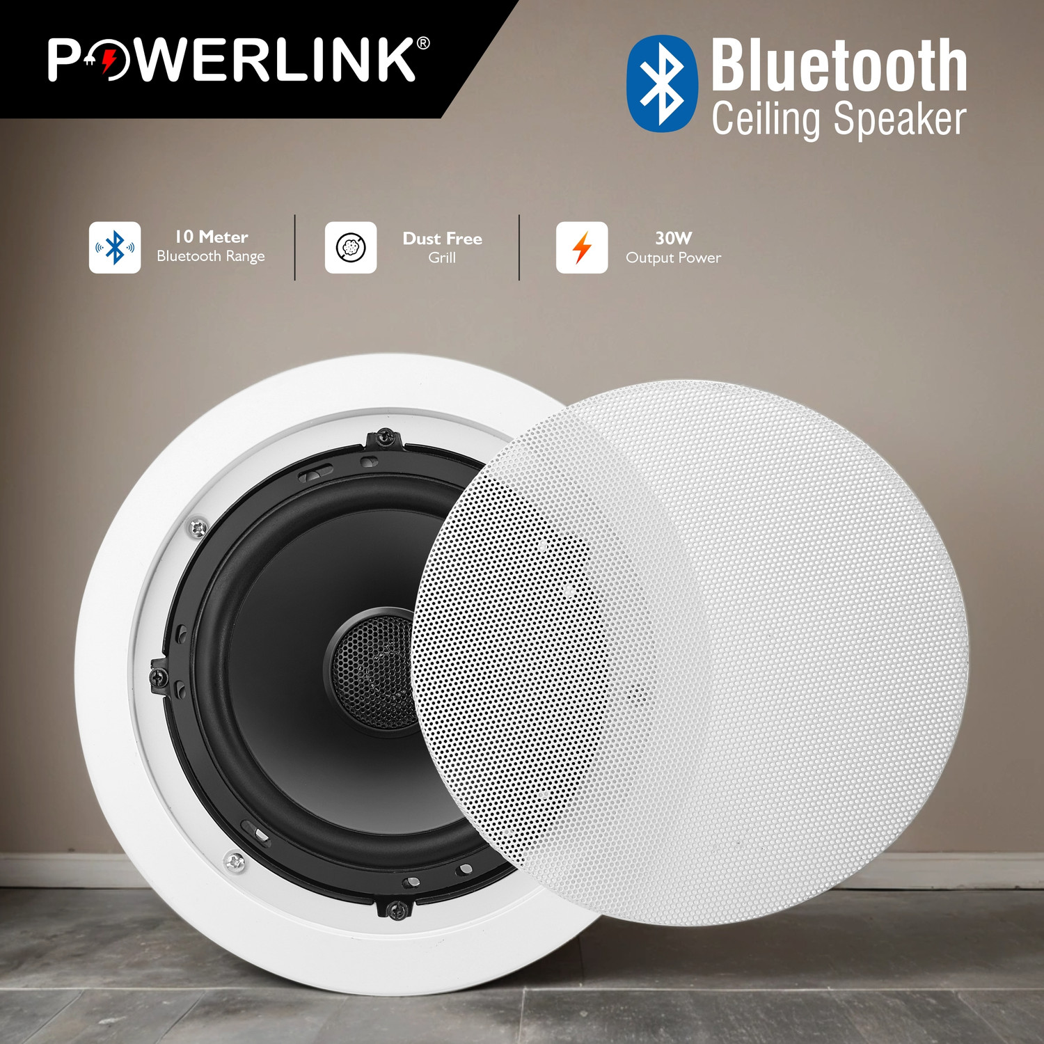 Image of Powerlink 9 inch Bluetooth Ceiling Speakers TWS Technology (30W EACH) 60 W Bluetooth Home Theatre